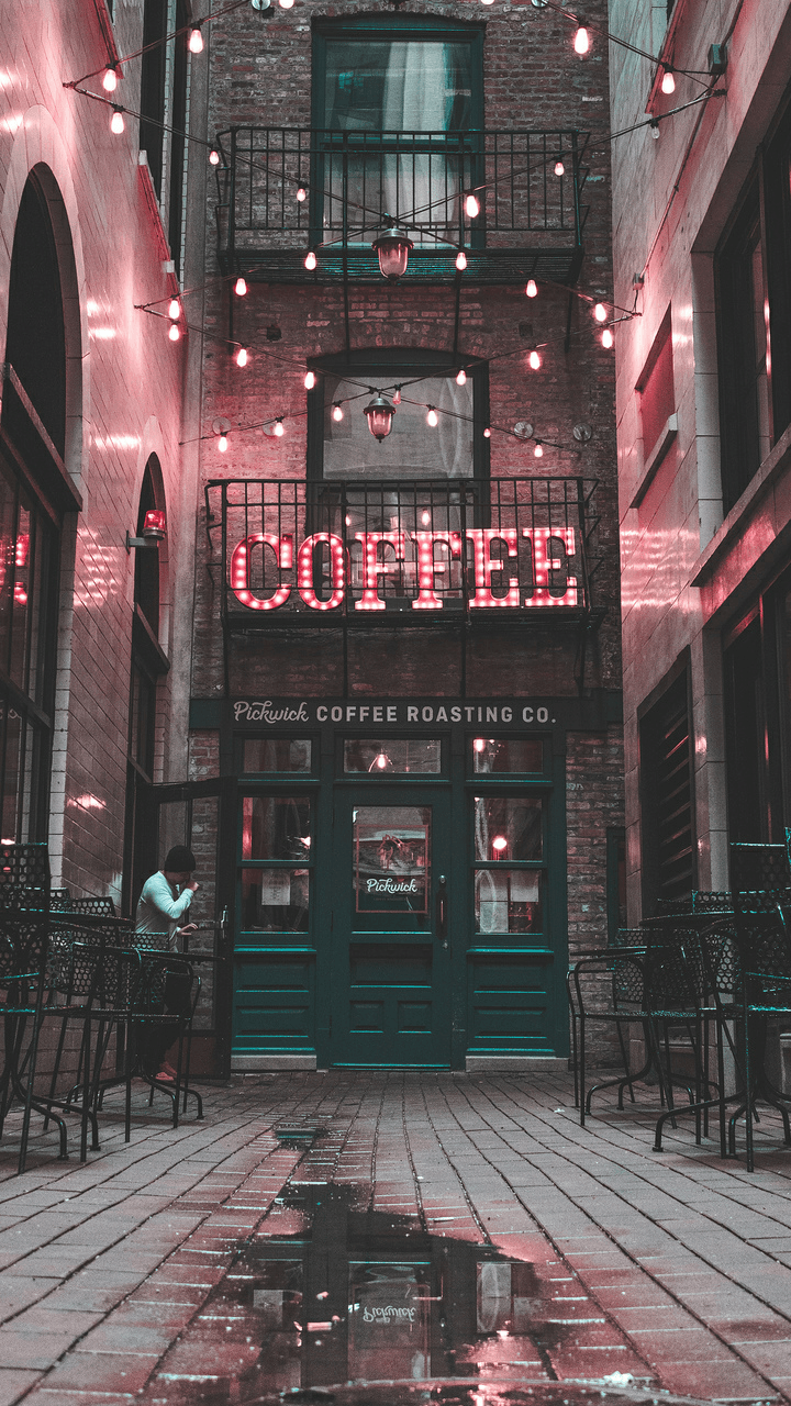 Caffetteria vicolo con luci rosa, 720x1280 Verticale, Telefono