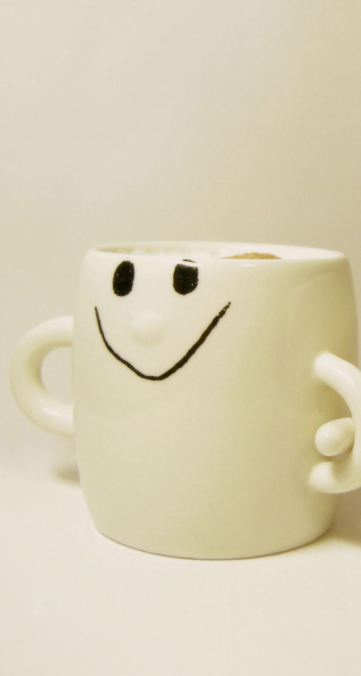 Tazza bianca con faccina sorridente, 744x1392 Verticale, Mobile