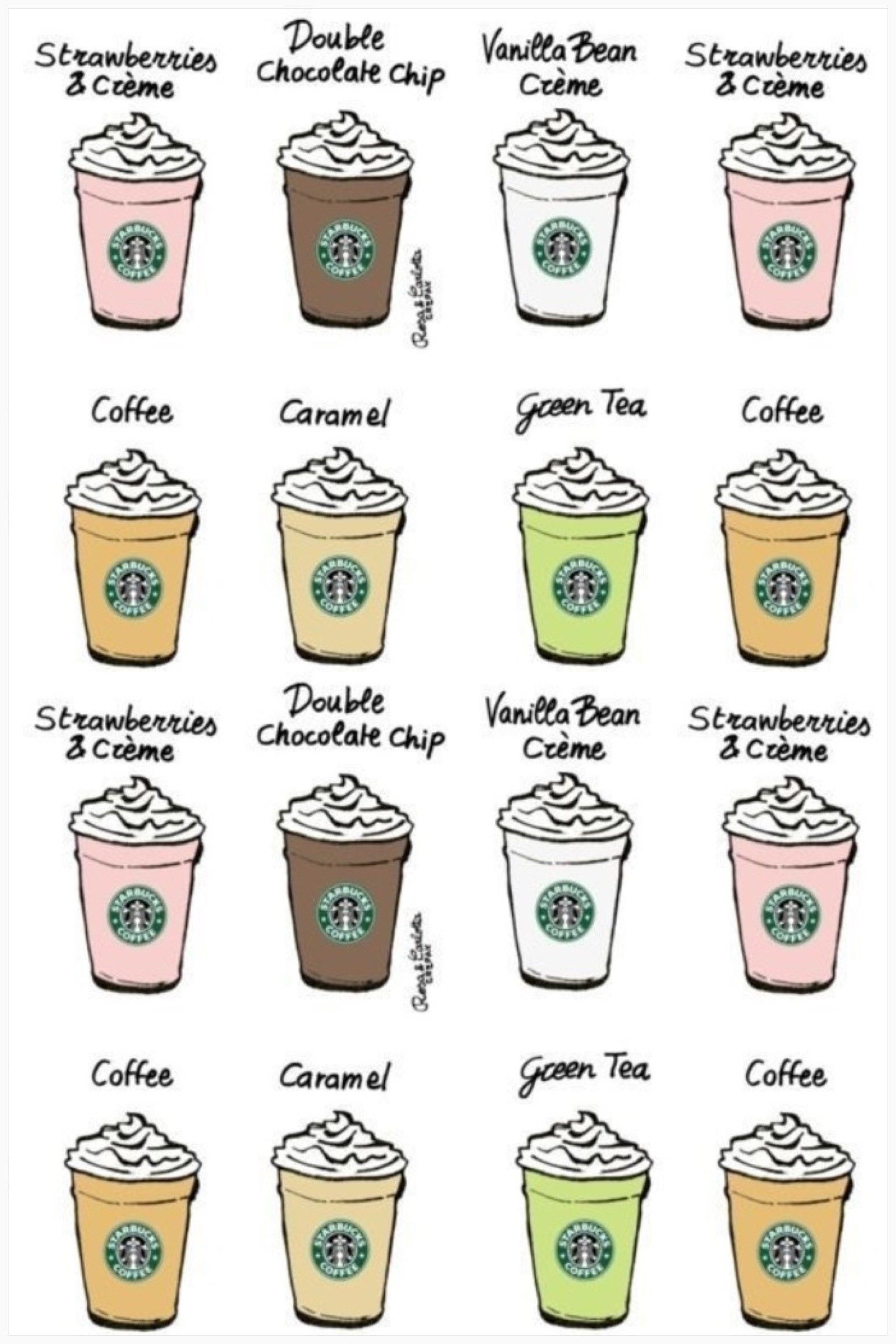 Bicchieri Starbucks illustrati colorati, 1544x2316 Full HD Verticale, iPhone