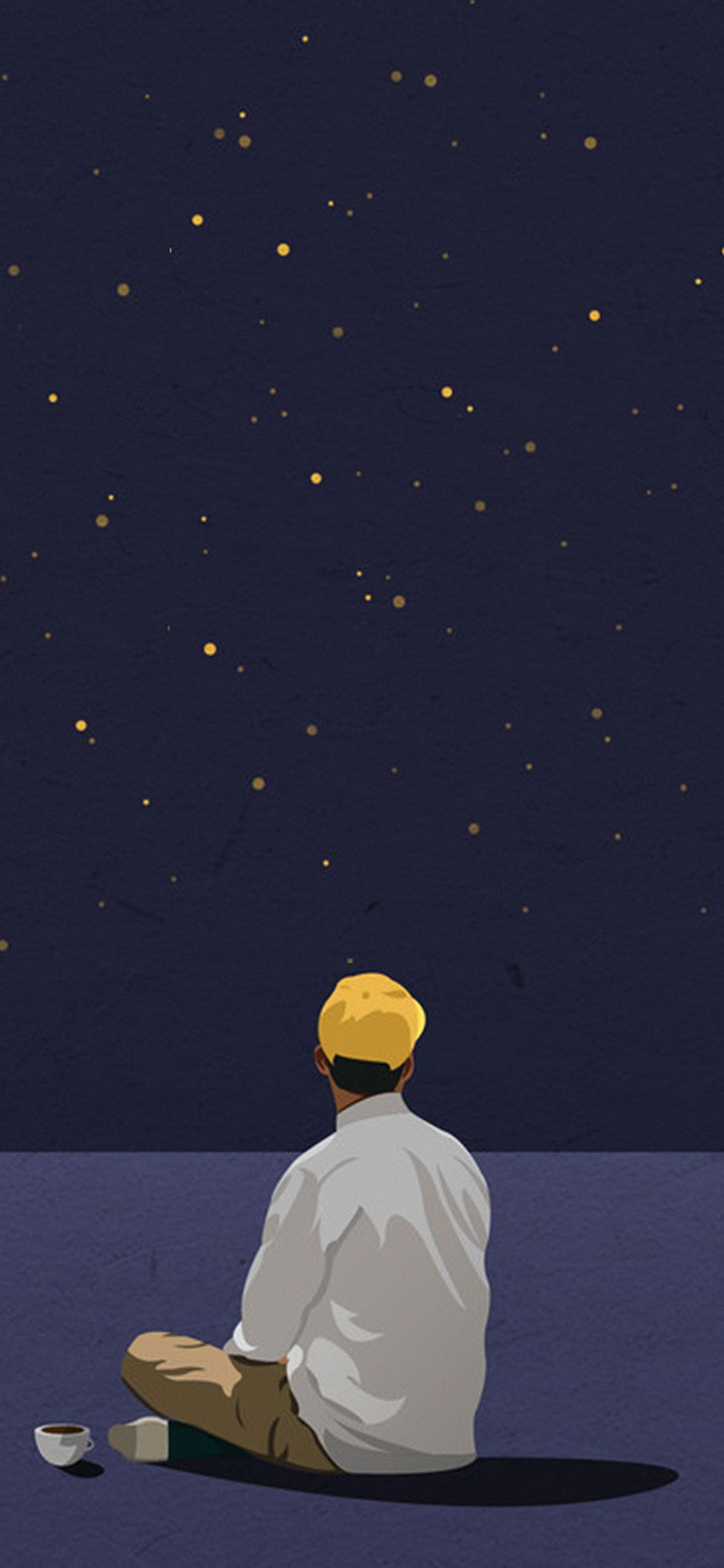 Ragazzo seduto sotto le stelle, 1125x2436 Verticale, Telefono