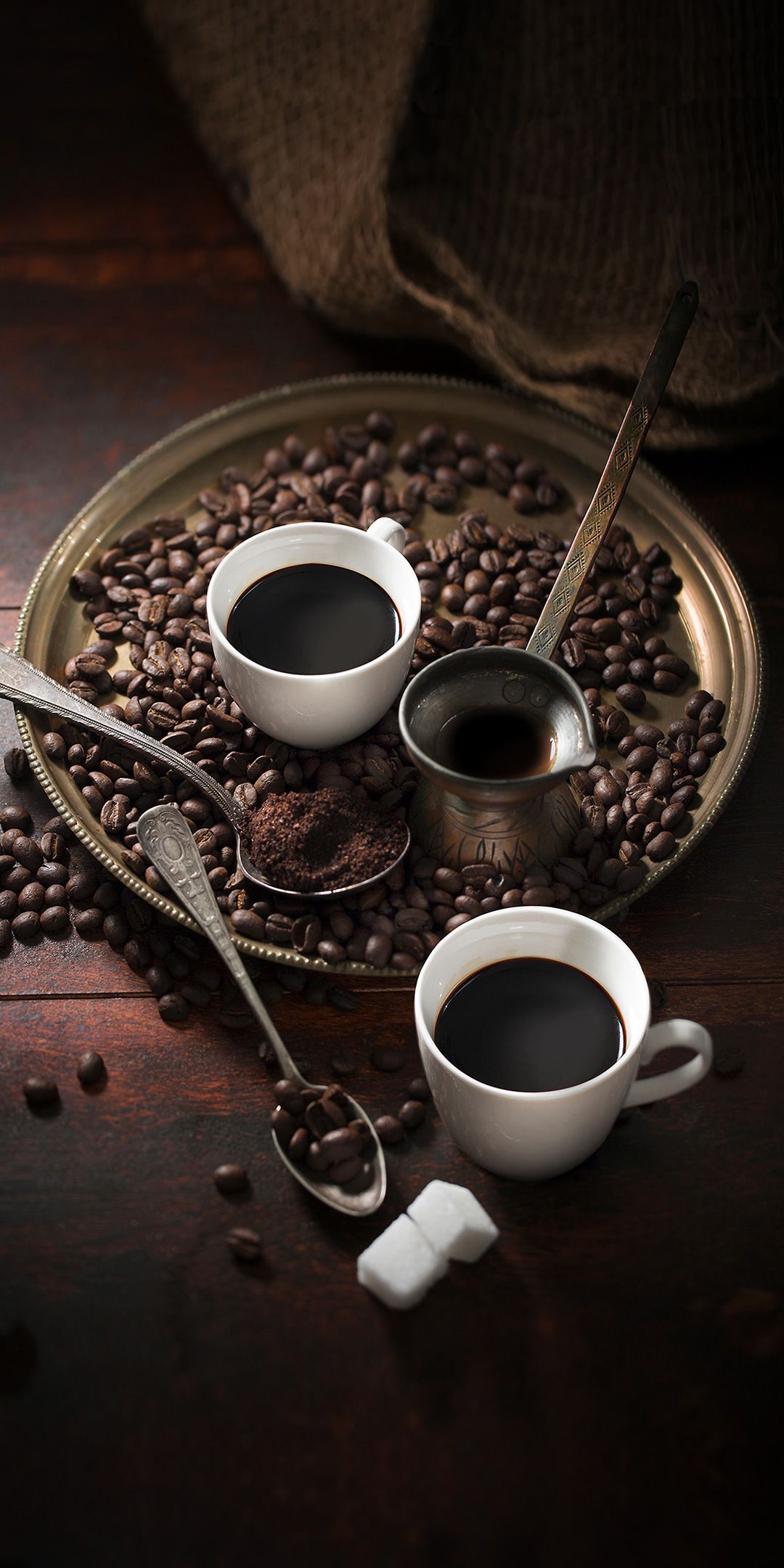 Tazzine caffè e chicchi vassoio, 1080x2160 Verticale, Telefono