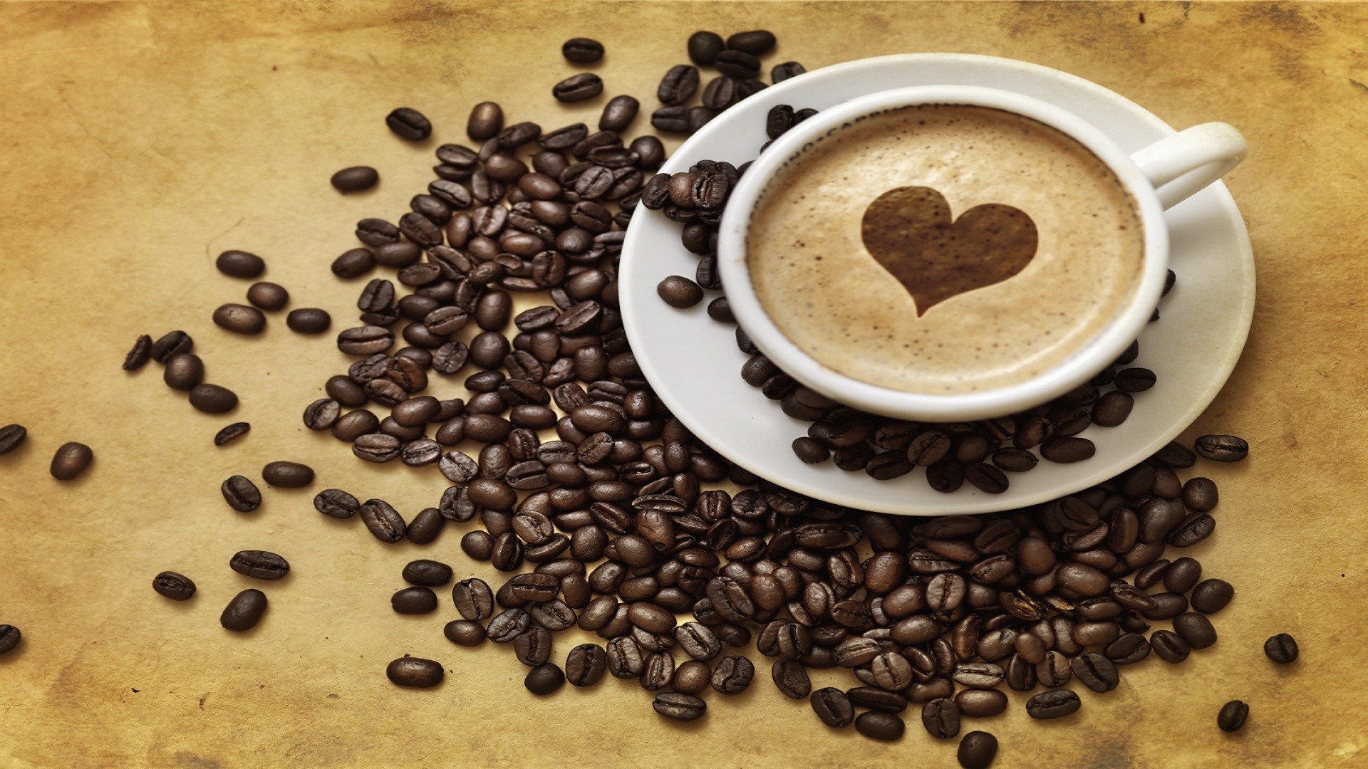 Tazza caffè cuore chicchi, 1920x1080 Full HD, Laptop