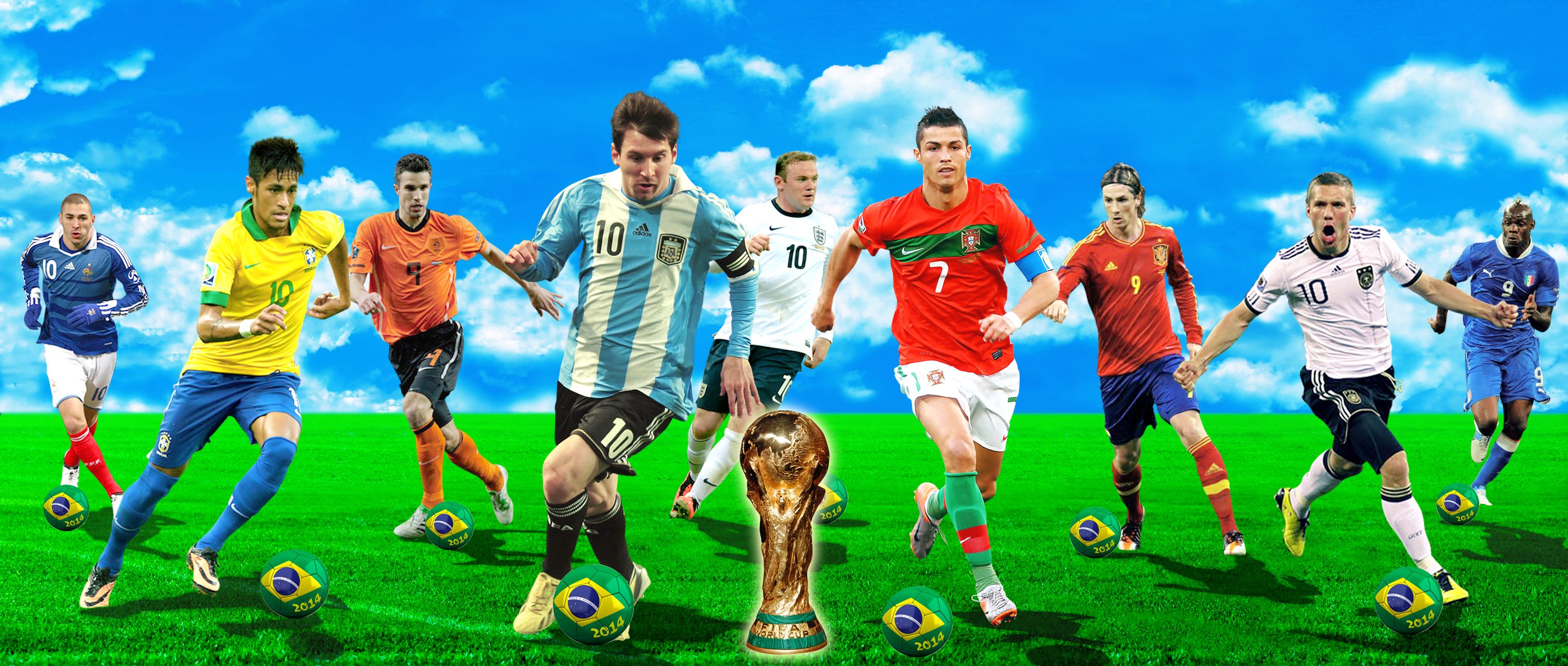 Calciatori famosi con trofeo Mondiale, 3000x1274 21:9, Monitor Gaming