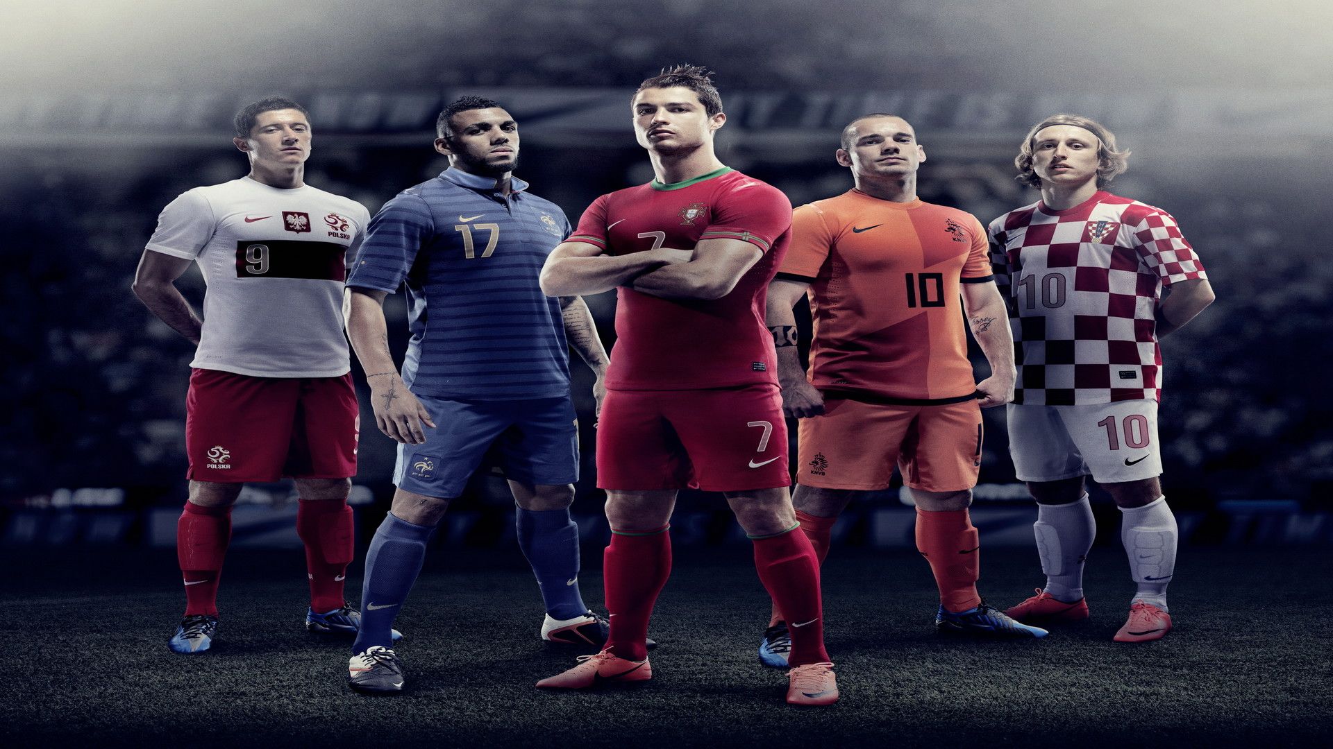 Cinque calciatori divise diverse, 1920x1080 Full HD 1080p, Desktop