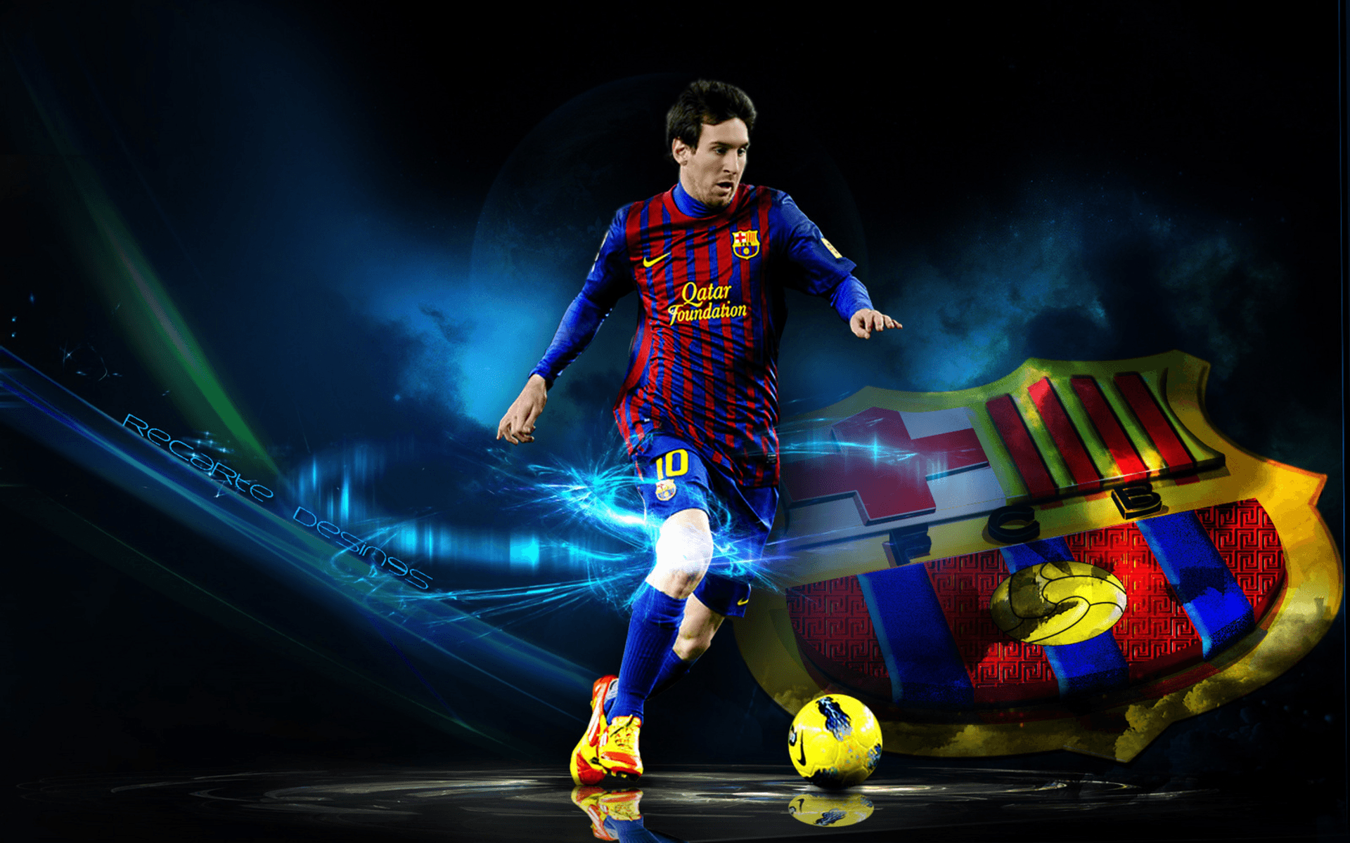 Messi Barcellona logo blu, Lionel Messi, 1920x1200 Full HD+, Desktop