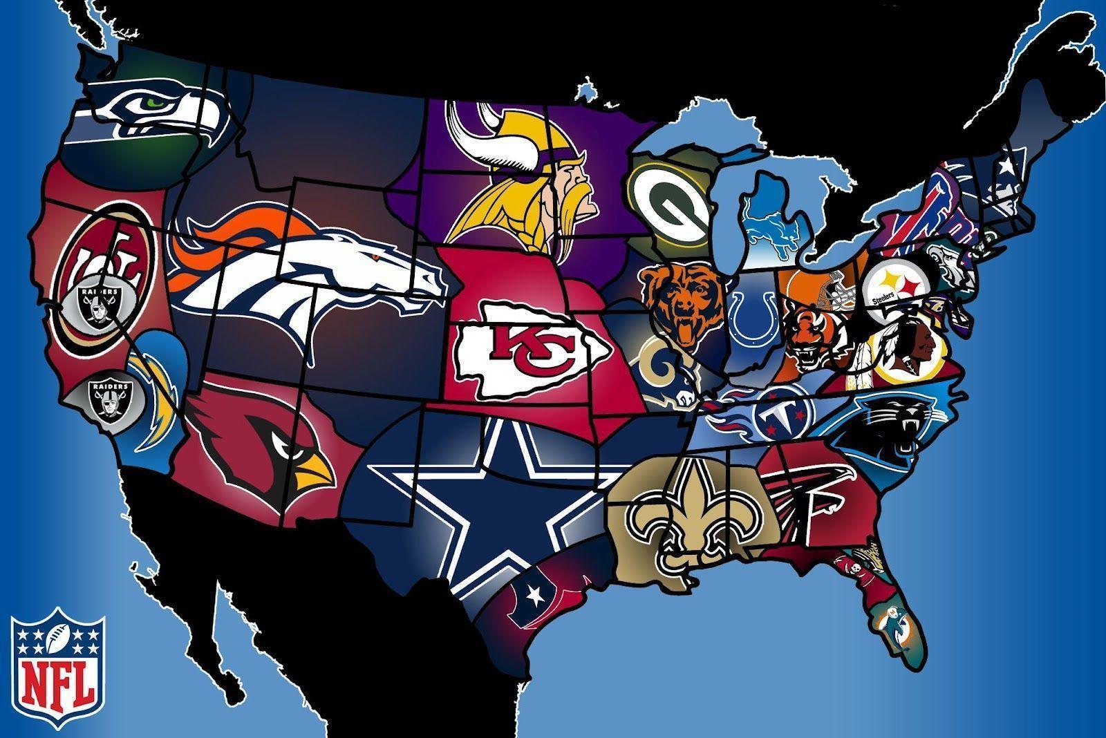 Loghi squadre NFL su mappa USA, 1600x1068 900p, PC