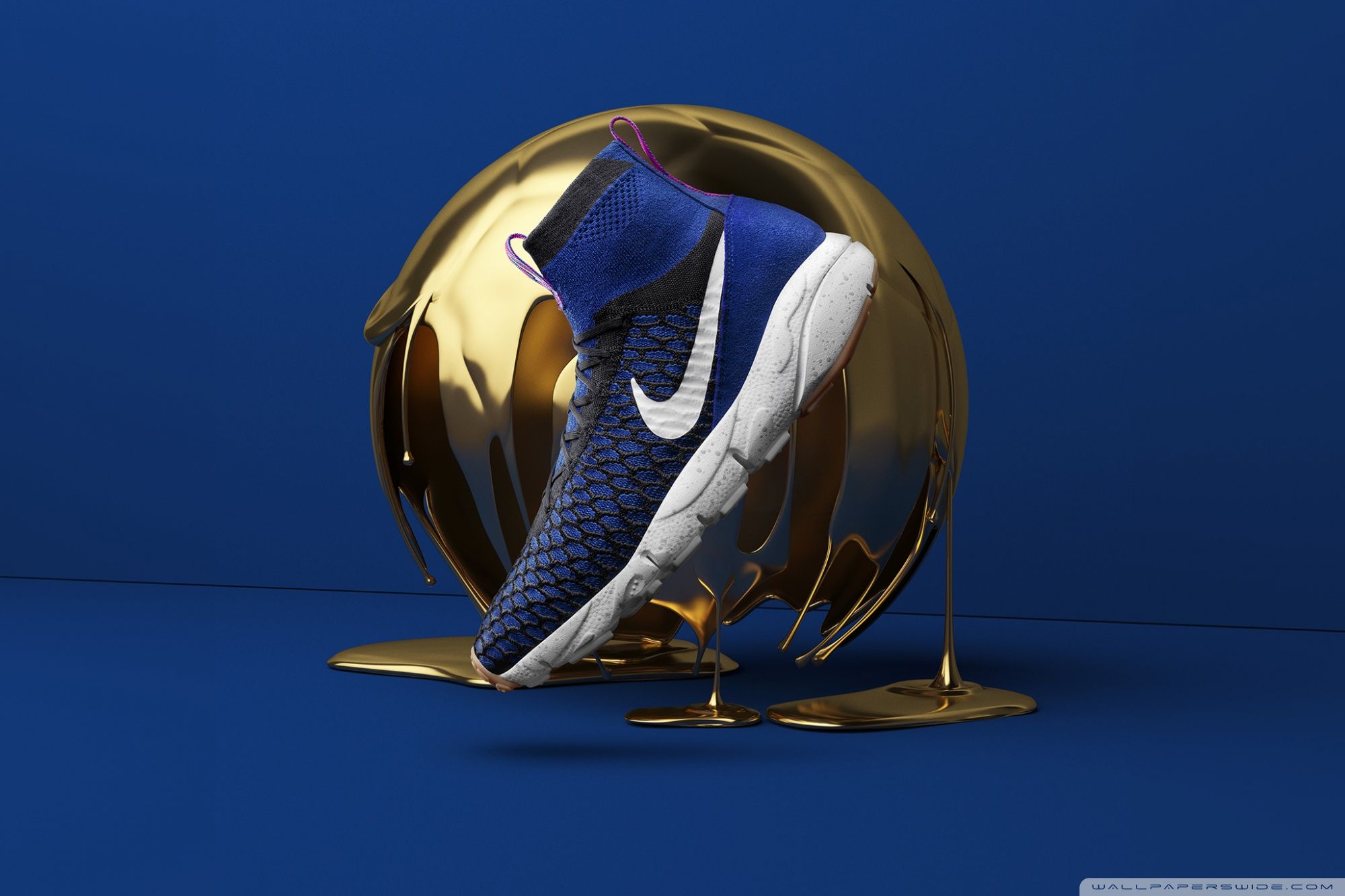 Scarpa Nike blu, sfera dorata, abbigliamento sportivo, 2000x1333 2K, Desktop