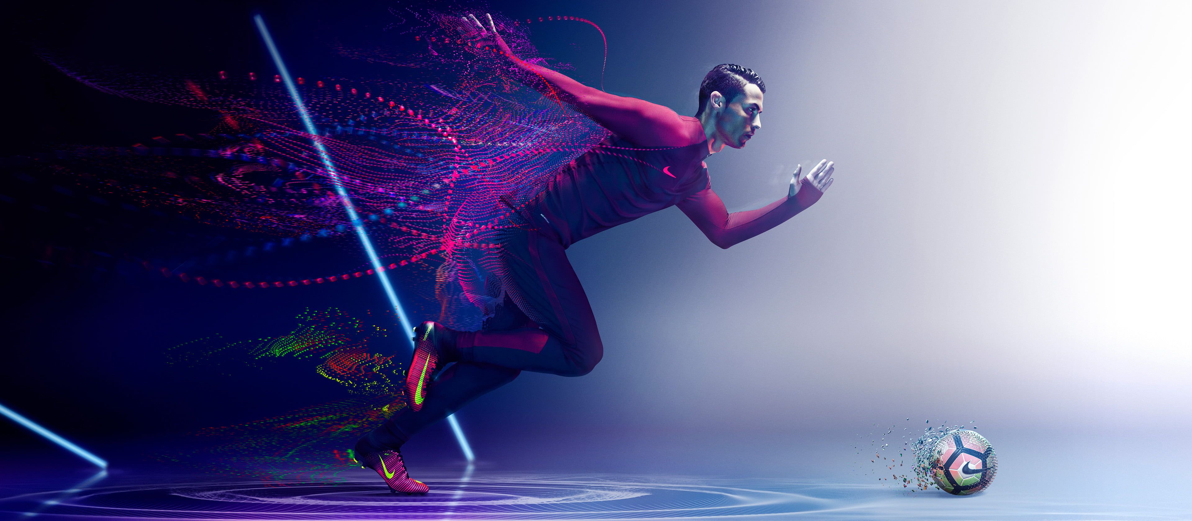 Calciatore Nike blu neon, swoosh, 3840x1680 Panoramico, Dual Screen