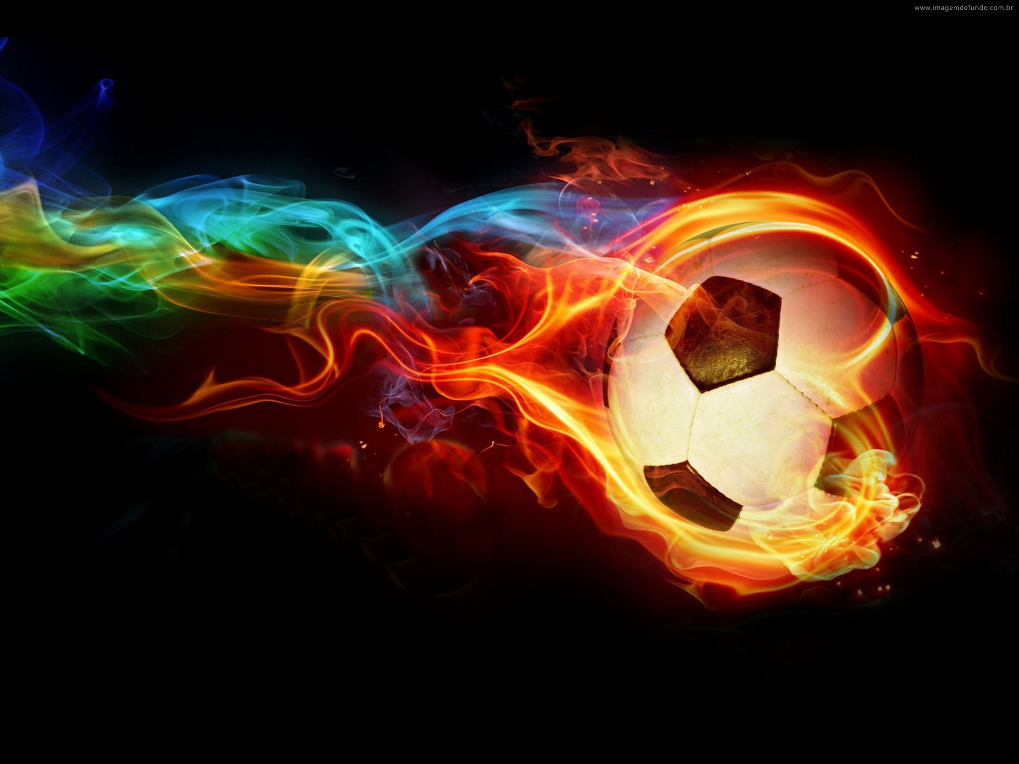 Pallone da calcio con fiamme colorate, 2048x1536 alta risoluzione, PC