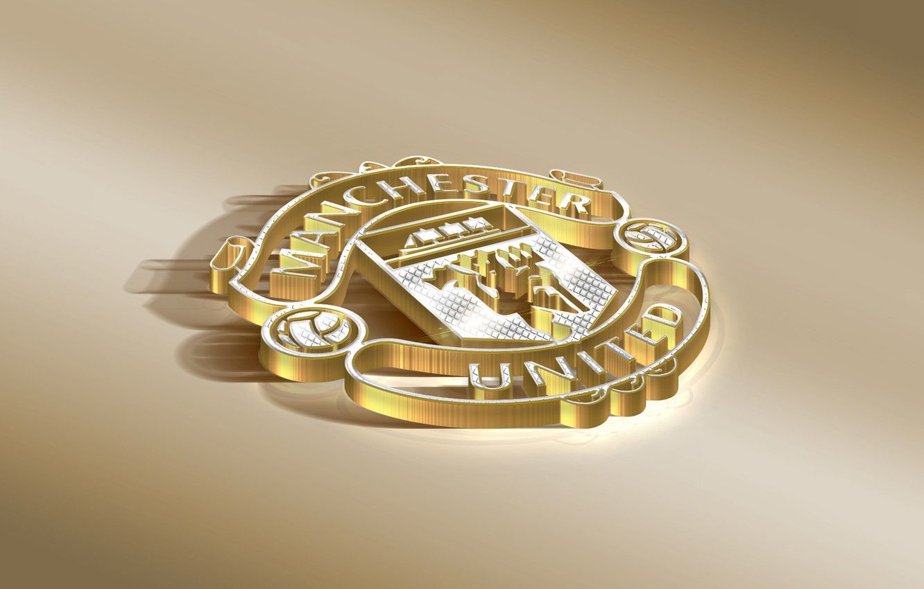 Logo Manchester United dorato, Premier League, 1332x850 HD, Desktop