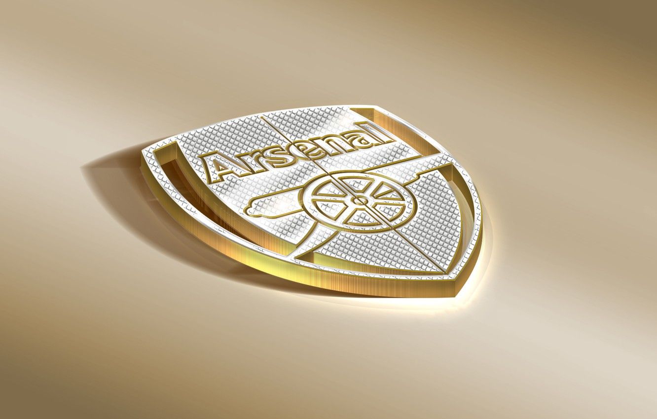Logo Arsenal dorato calcio, Premier League, 1332x850 HD, Desktop