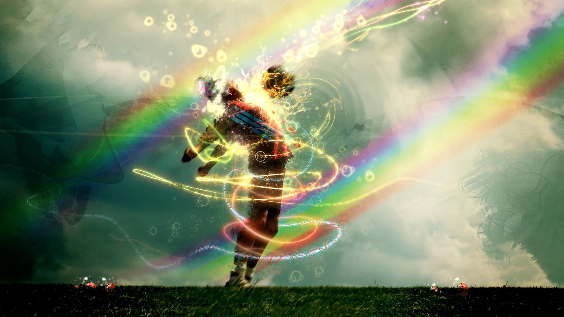 Calciatore con effetti arcobaleno luminosi, sfondi di Calcio, 1920x1080 Full HD 1080p, Desktop