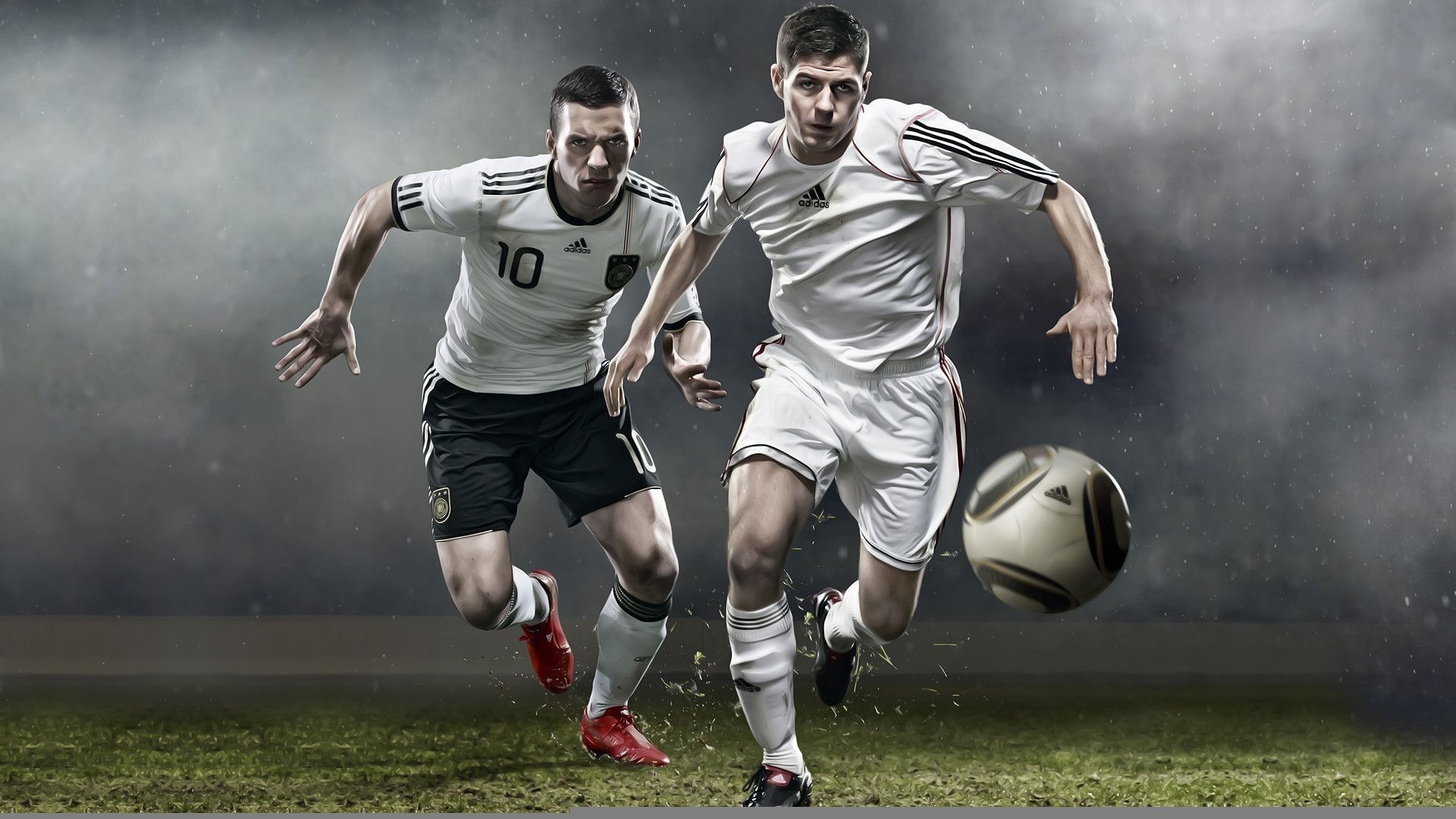 Calciatori Adidas in azione, tre strisce, sfondi di Calcio, 1920x1080 Full HD, PC