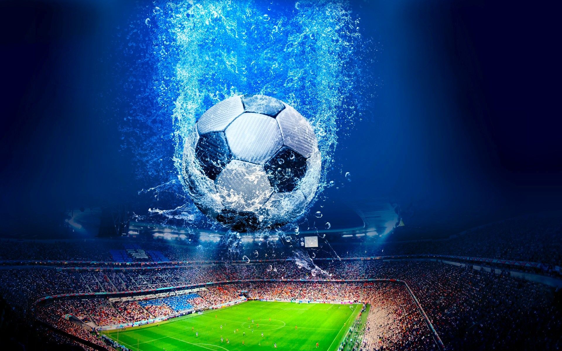 Pallone calcio splash acqua stadio, sfondi di Calcio, 1920x1200 Full HD+, Desktop