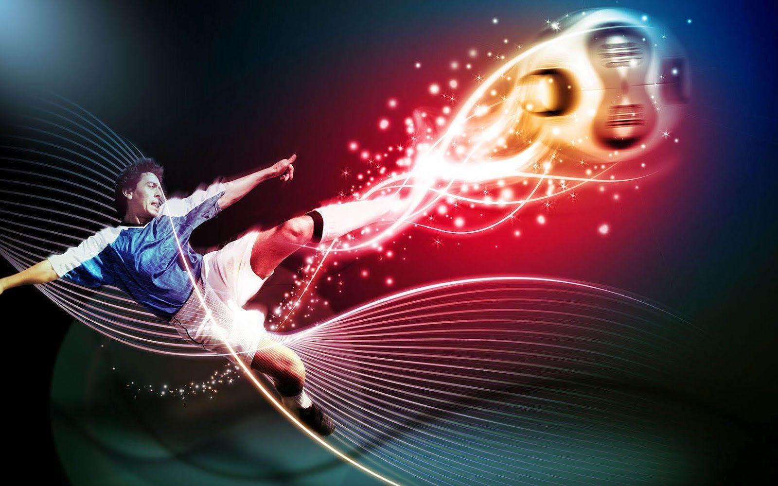 Calciatore in tiro con effetti luminosi, sfondi di Calcio, 1600x1000 HD Ready, Notebook Gaming
