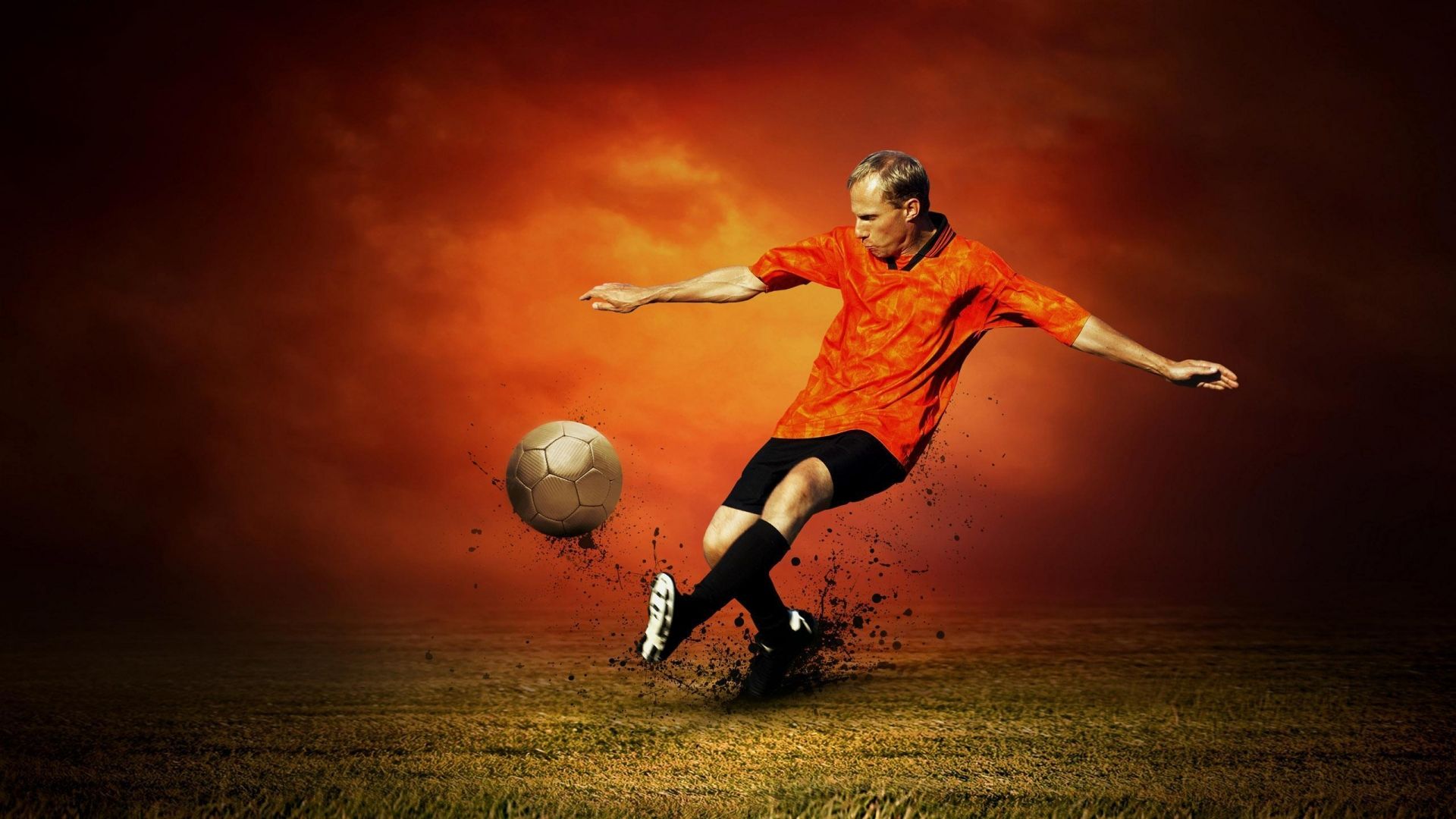 Calciatore in maglia arancione, sfondi di Calcio, 1920x1080 Full HD 1080p, PC