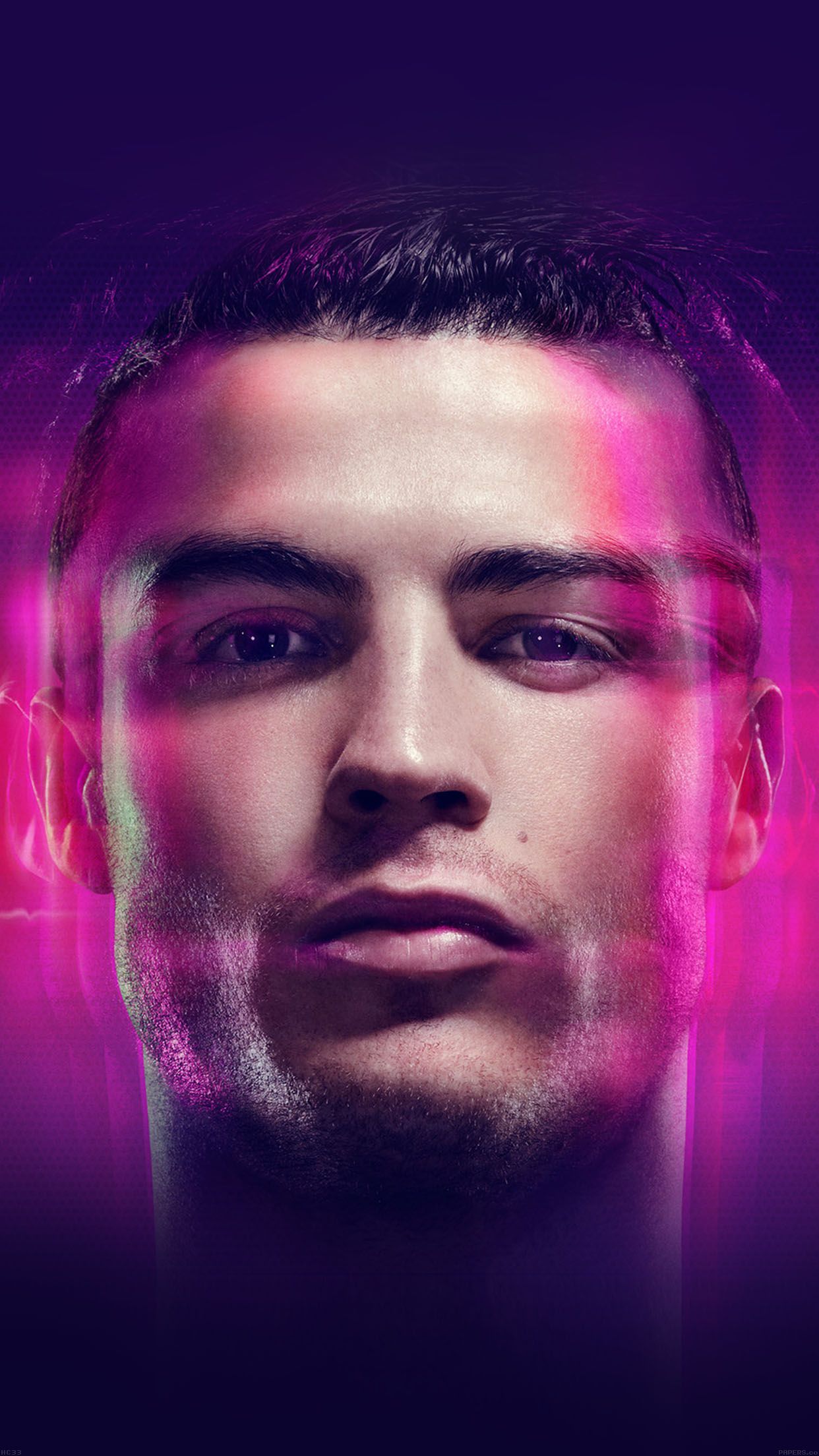 Cristiano Ronaldo volto effetto glitch, CR7, sfondi di Calcio, 1242x2208 Verticale, Telefono