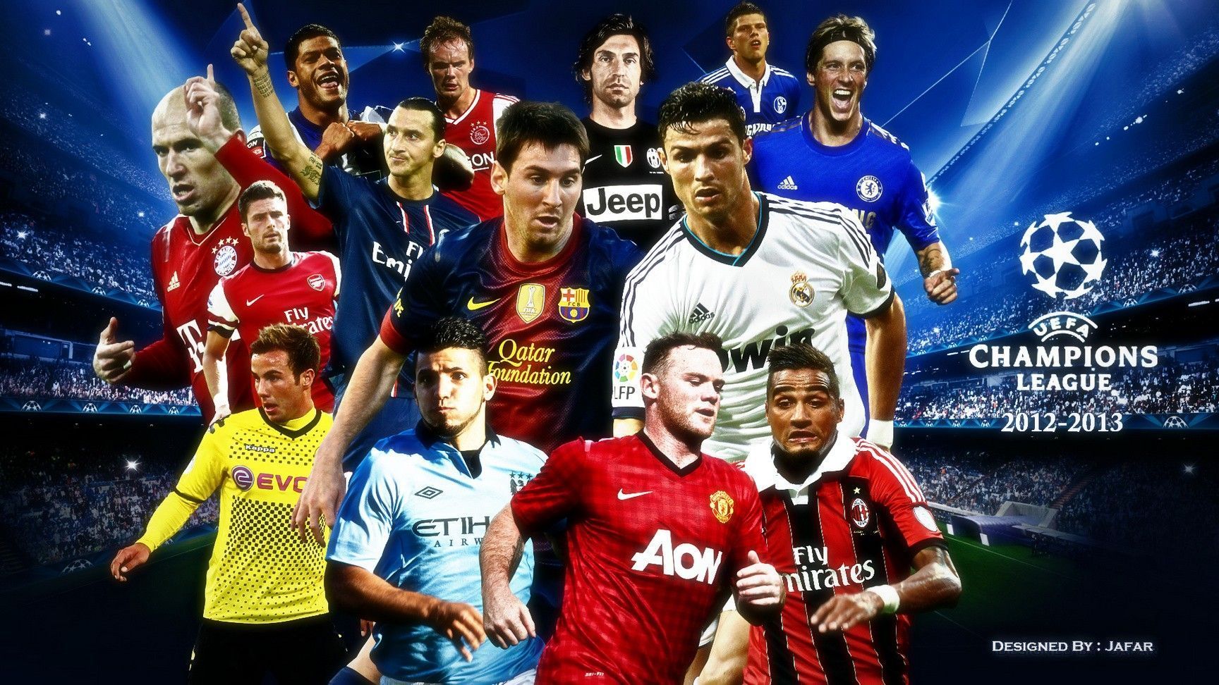 Collage giocatori Champions League, sfondi di Calcio, 1728x972 HD, PC Desktop