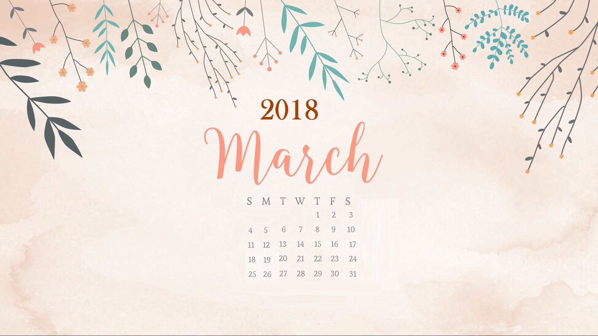 Calendario marzo 2018 floreale, 1920x1080 Full HD 1080p, PC Desktop