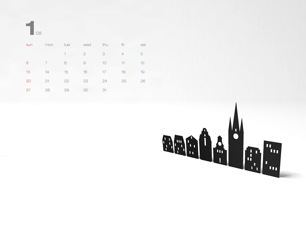 Calendario gennaio con skyline nero, 1024x768 HD, Laptop