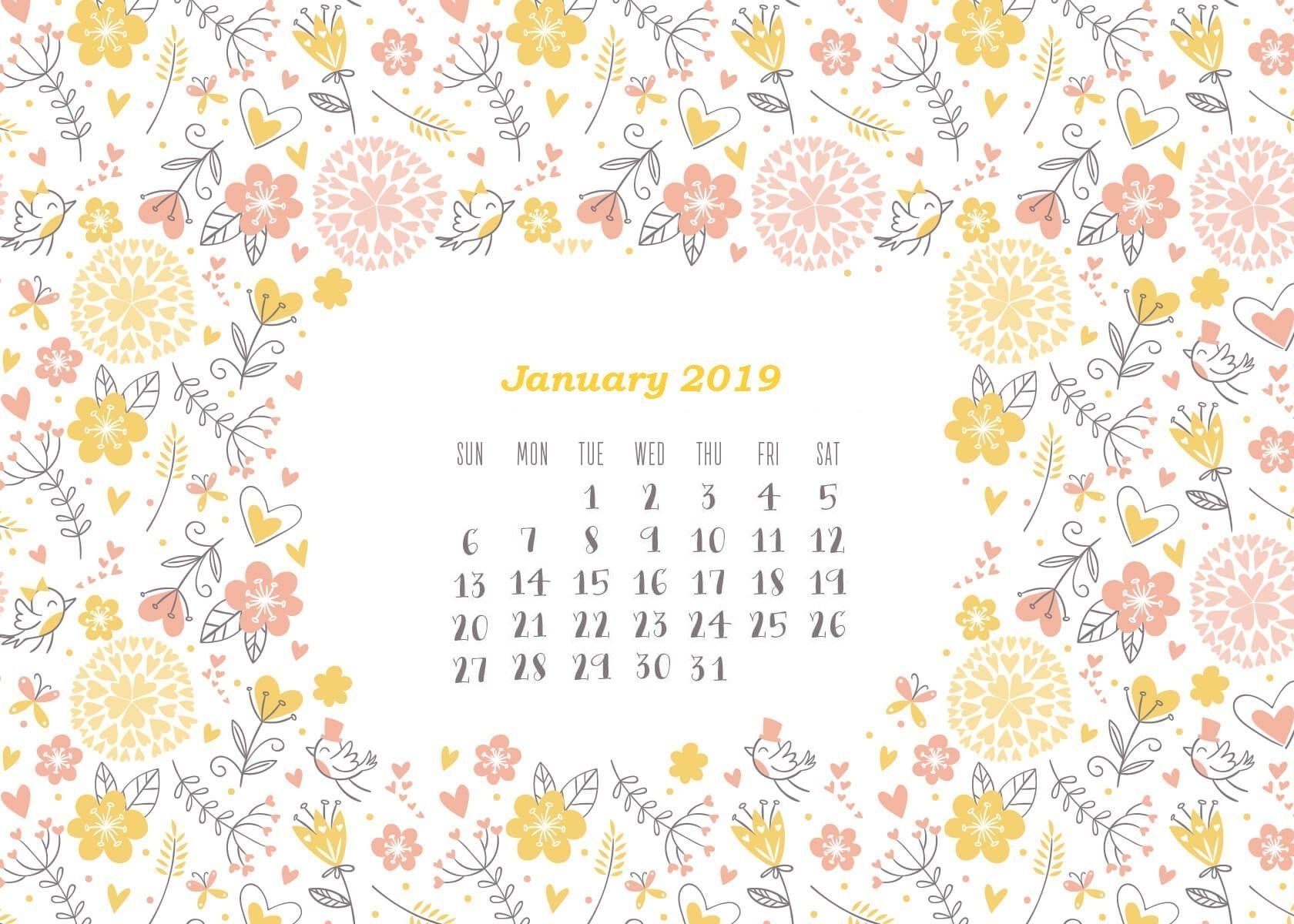 Calendario floreale gennaio 2019, 1680x1200 HD Ready, Laptop