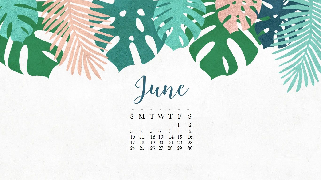 Calendario giugno foglie tropicali, 1366x768 720p, Laptop