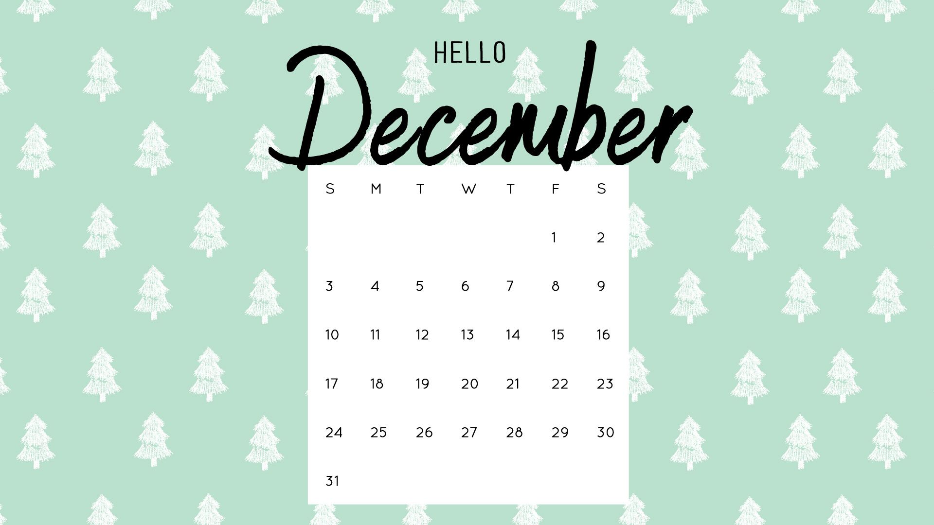 Calendario dicembre verde menta, 1920x1080 Full HD, PC Desktop