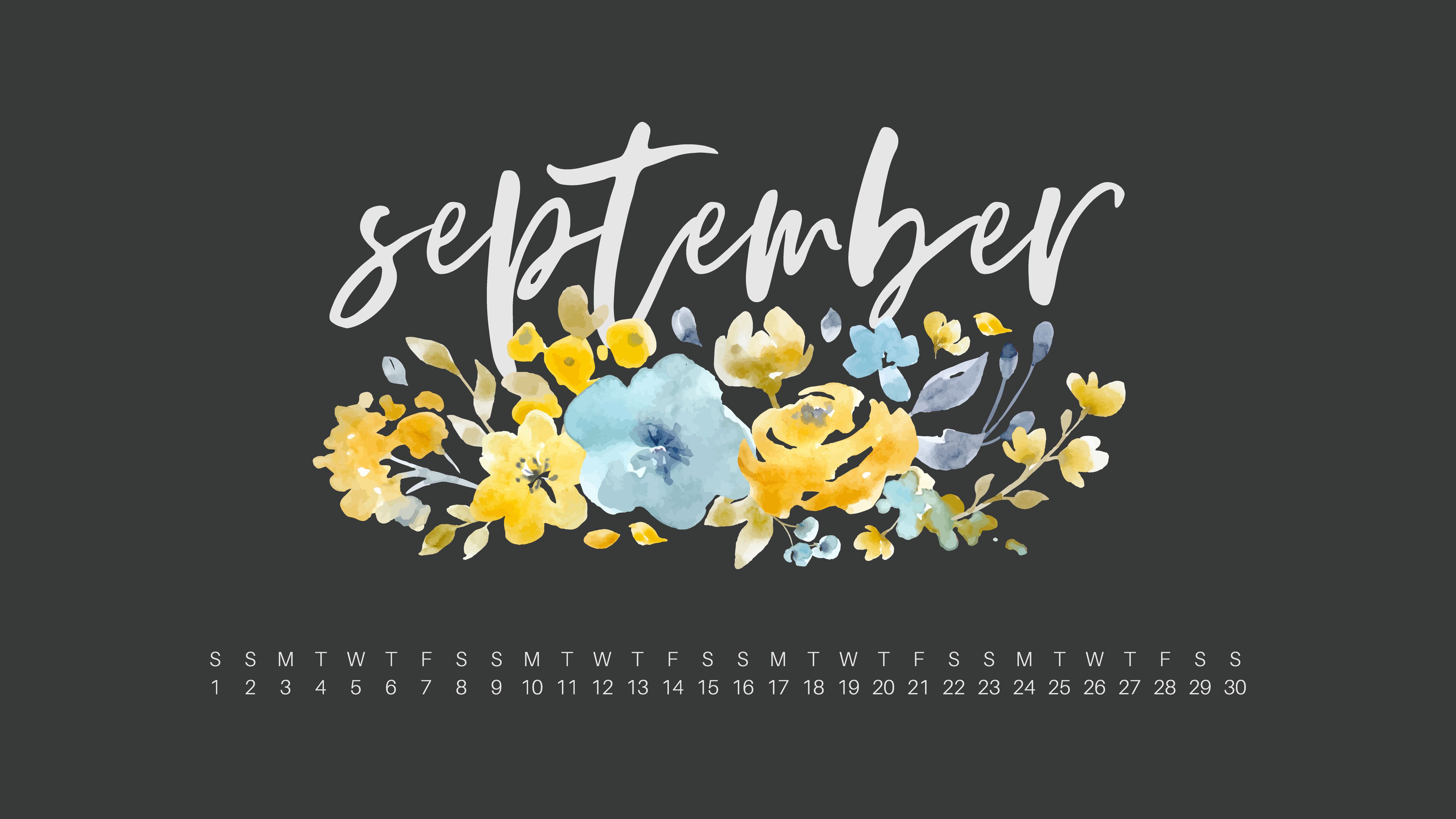 Calendario settembre fiori acquerello, 5120x2880 4K Ultra HD, Monitor 4K