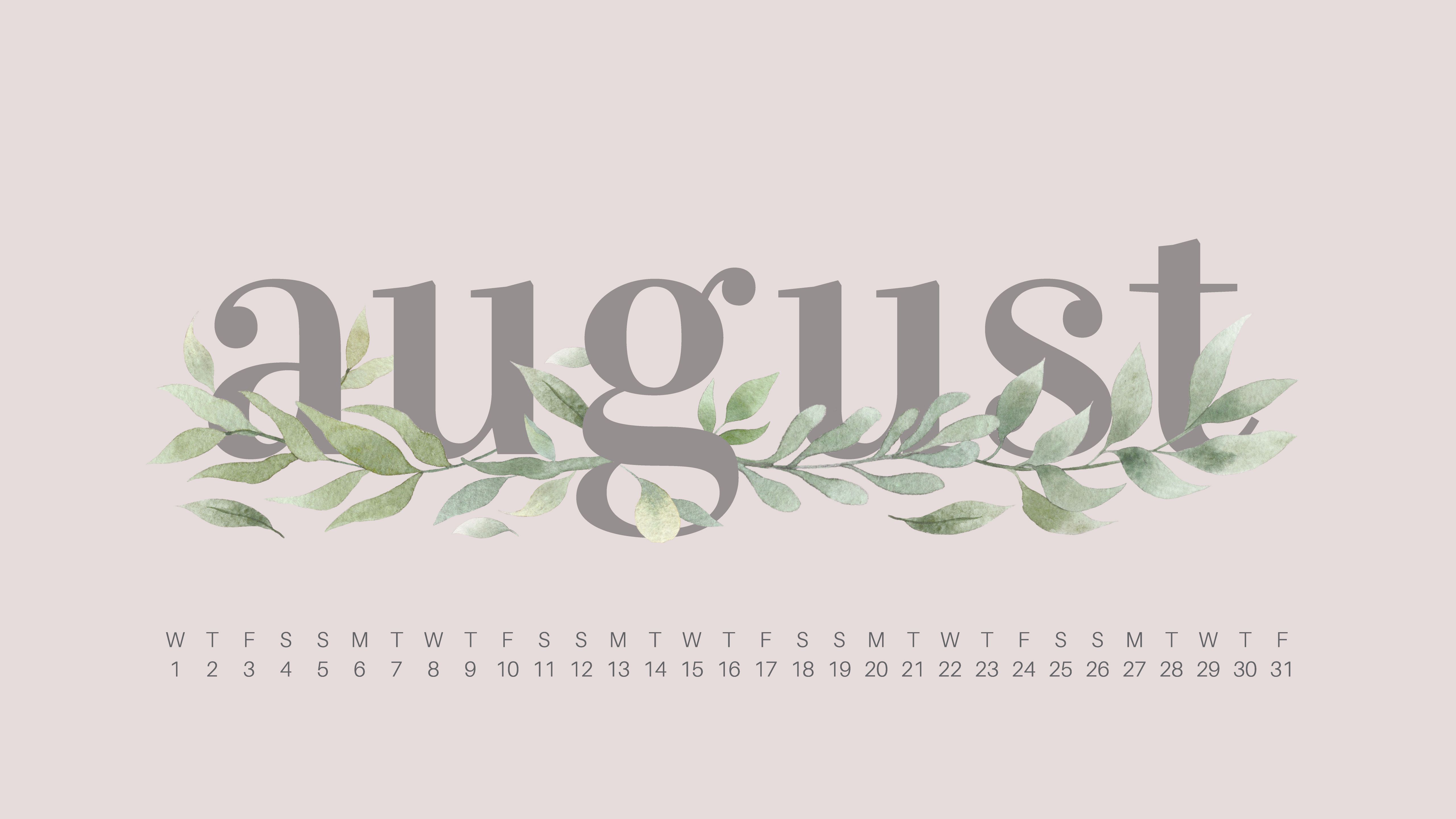 Calendario agosto foglie acquerello, 5120x2880 UHD, PC 4K