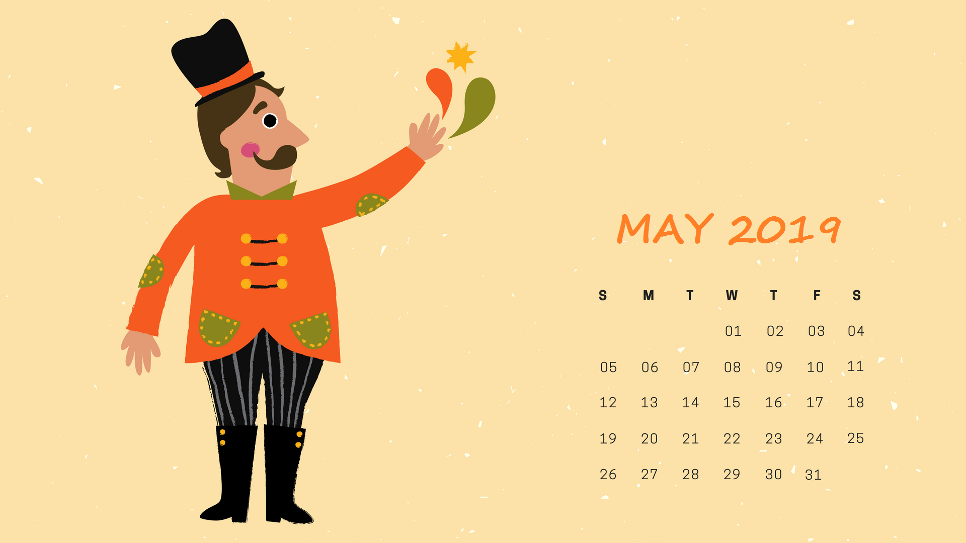 Calendario maggio 2019 illustrato, 1920x1080 Full HD, Desktop