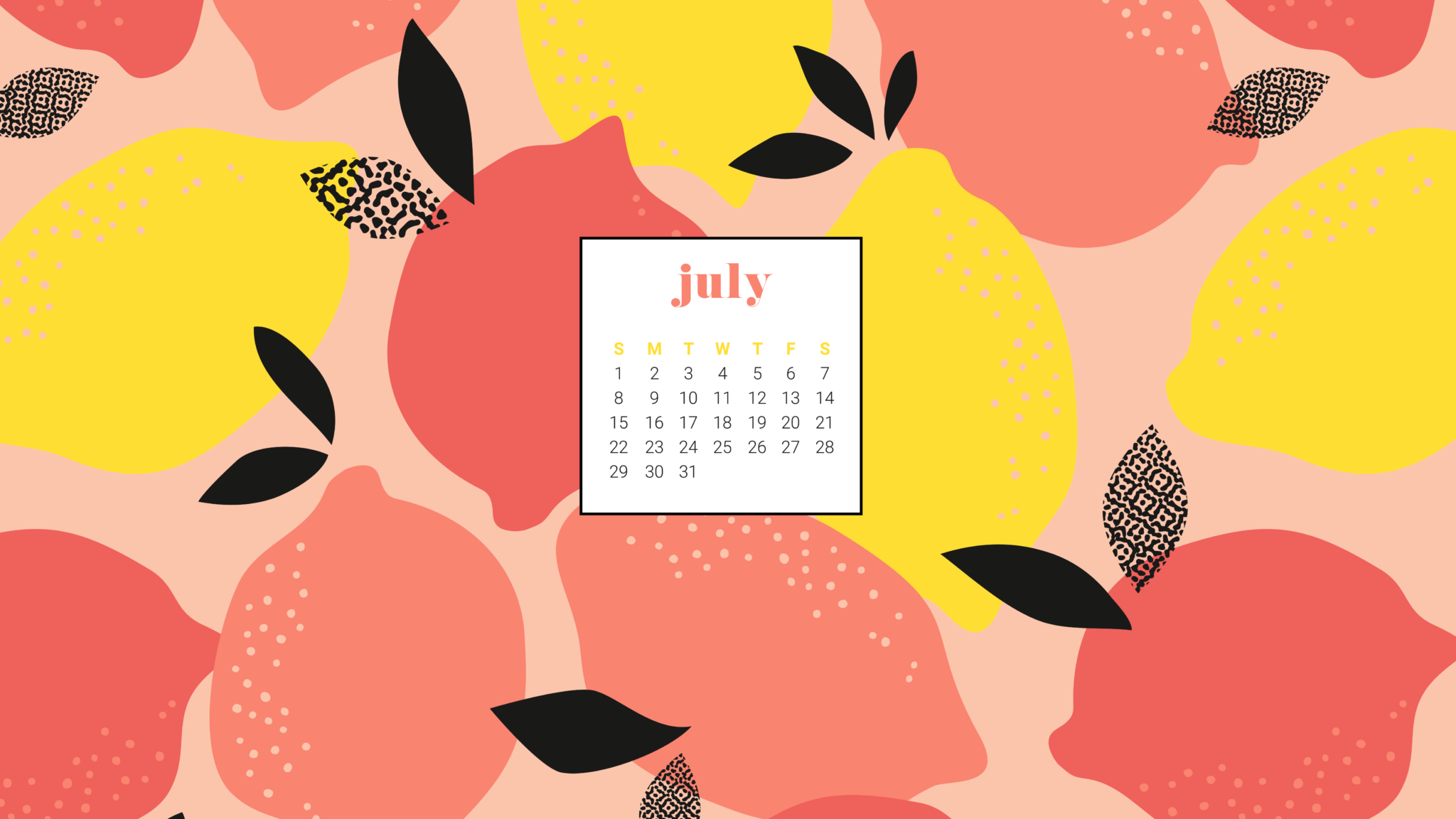 Calendario luglio con limoni, 2048x1152 2K, PC