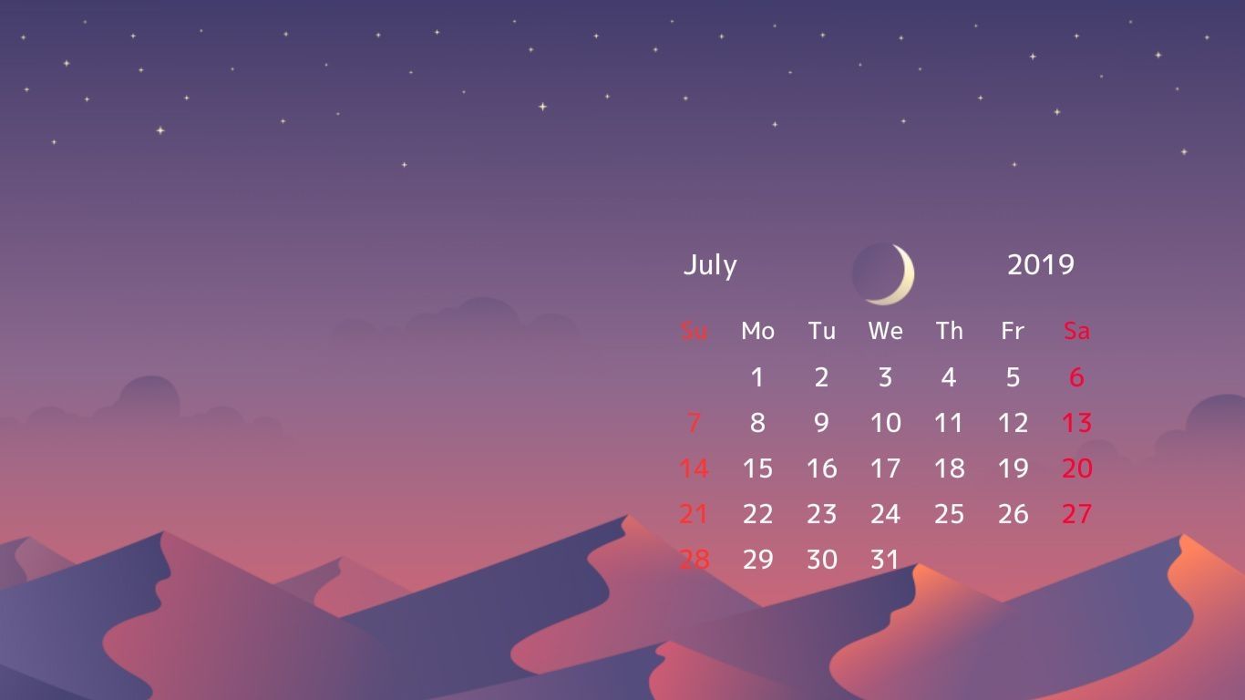 Calendario luglio 2019 montagne, 1366x768 720p, Laptop