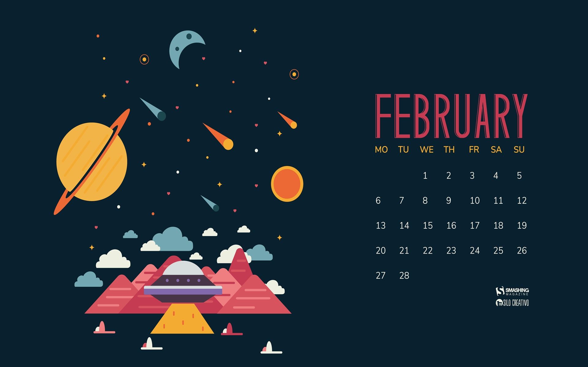 Calendario febbraio spazio cartoon, 1920x1200 Full HD+, Desktop