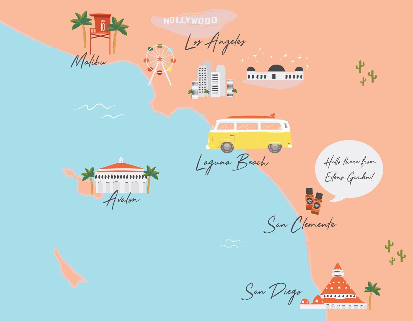 Mappa illustrata California costa, 1600x1246 HD Ready, Desktop