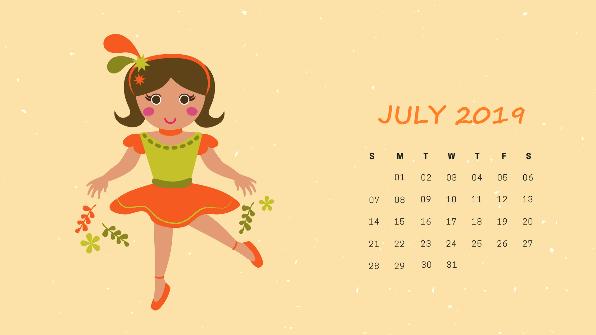 Calendario luglio 2019 bambina, 1920x1080 Full HD, Laptop