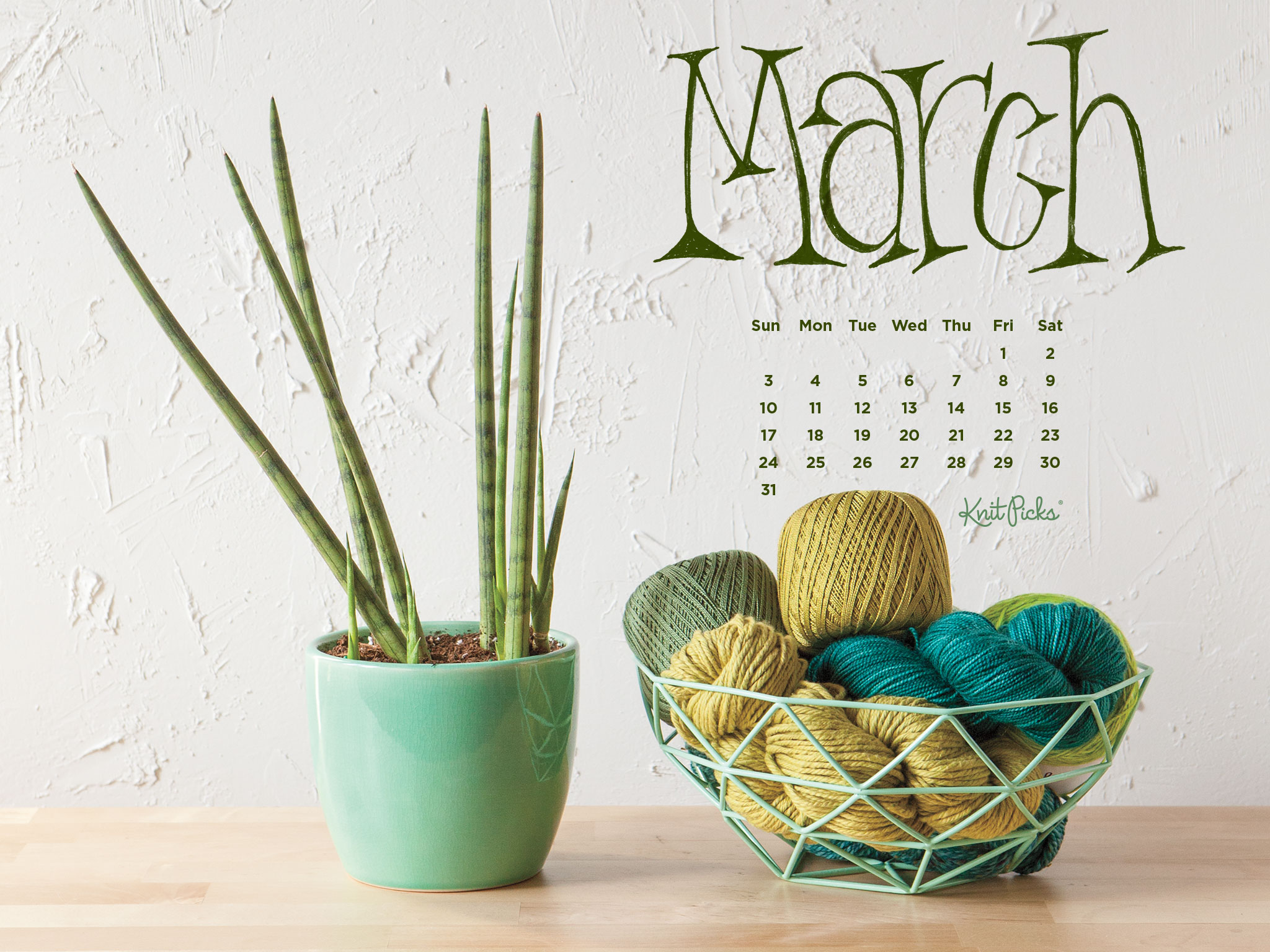 Calendario marzo con gomitoli lana, 2048x1536 alta risoluzione, PC