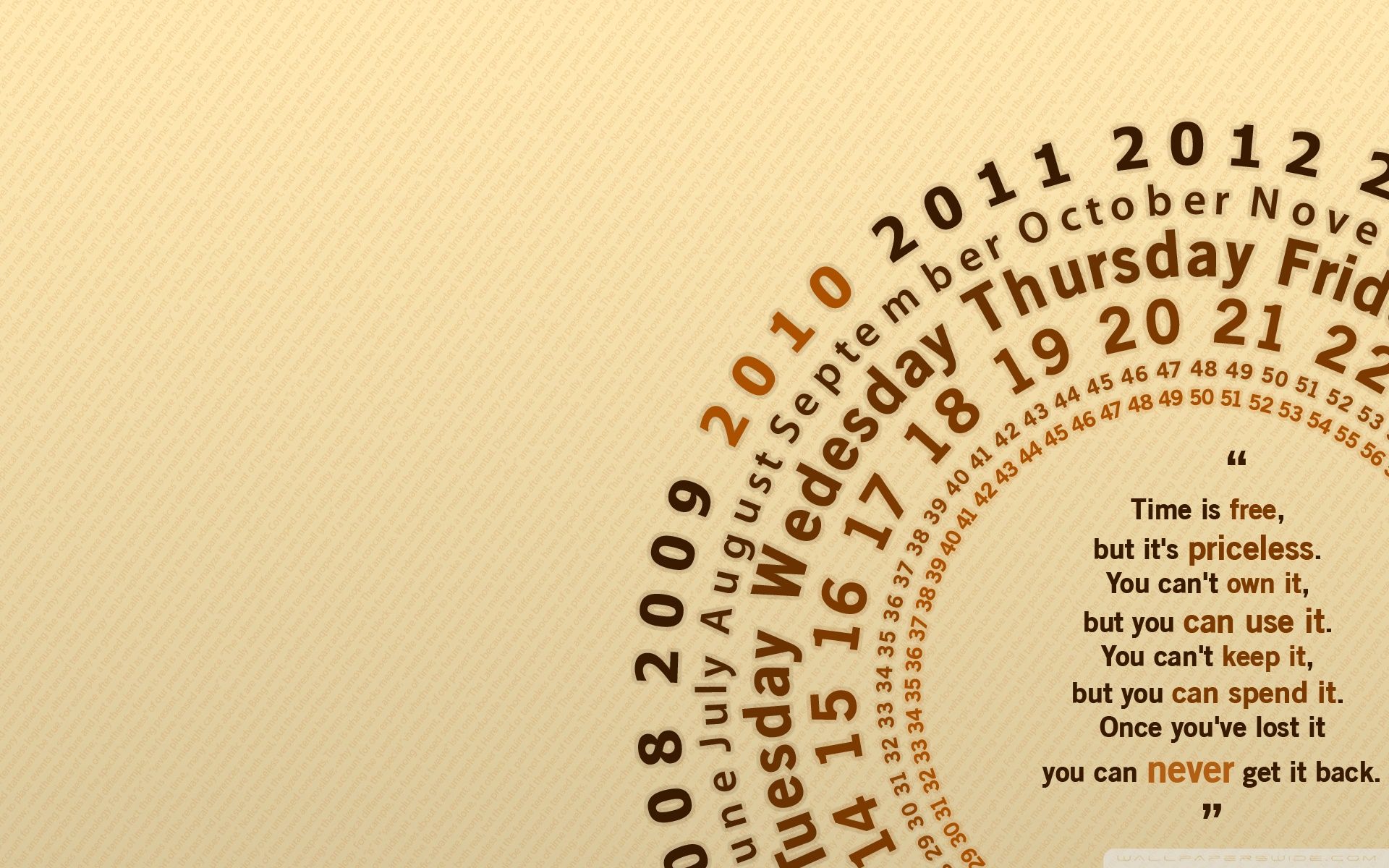 Calendario spirale con citazione tempo, 1920x1200 WUXGA, Desktop