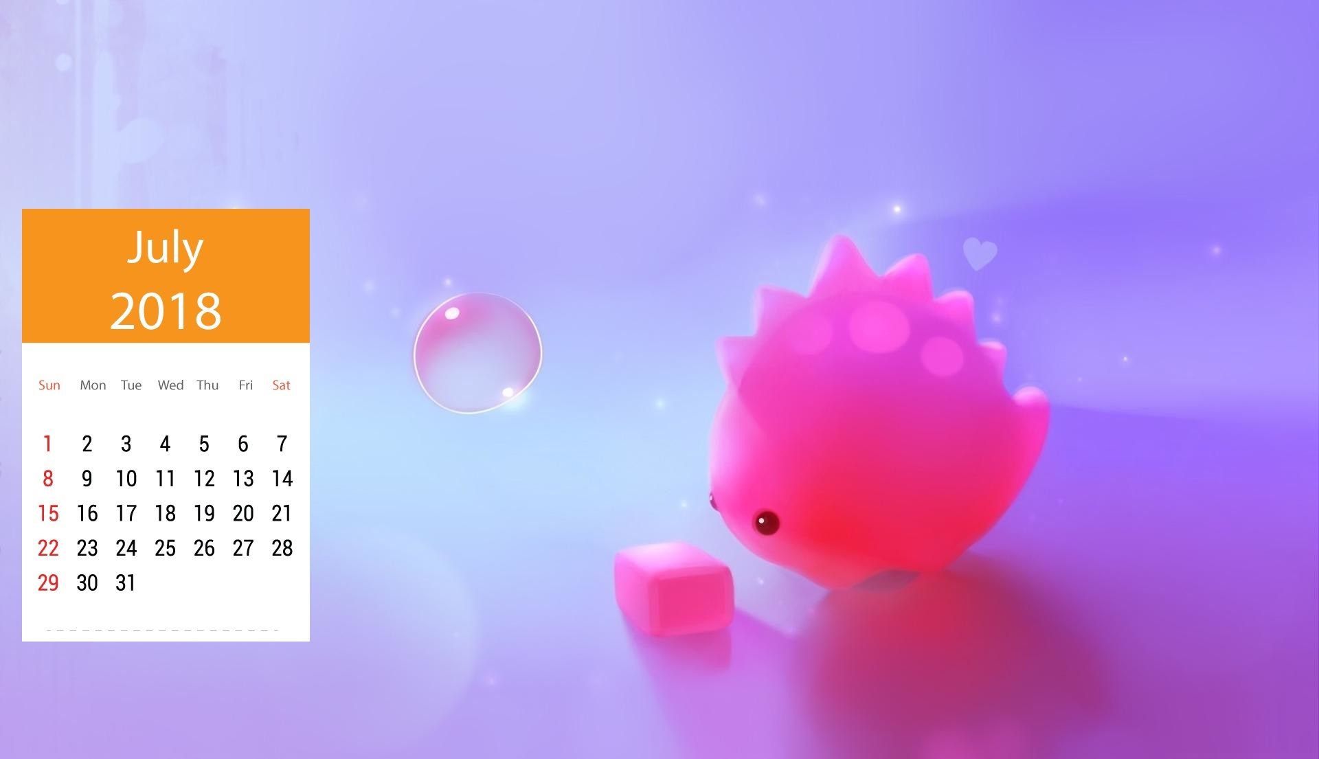 Riccio rosa con calendario luglio, 1920x1105 1080p, Laptop