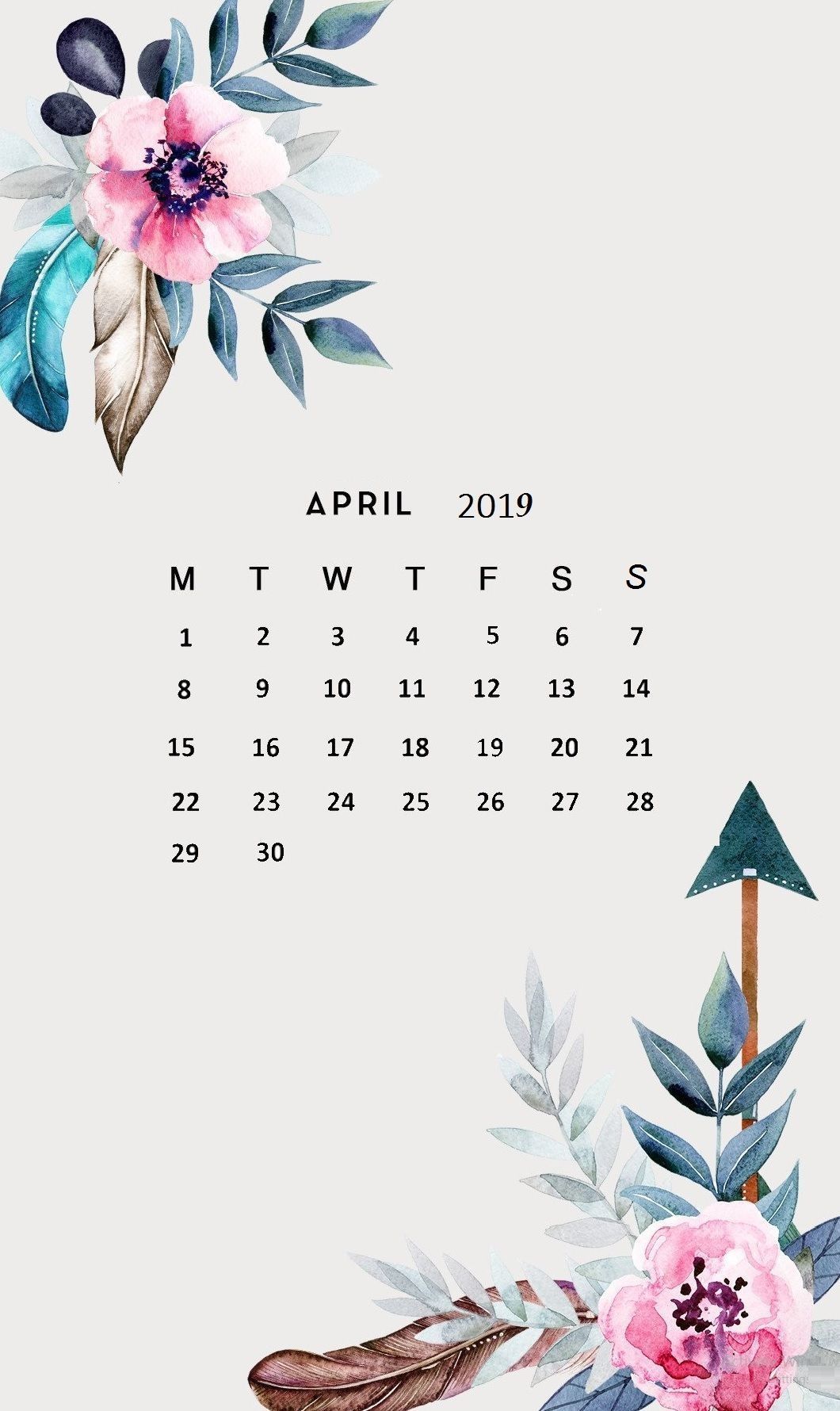 Calendario aprile 2019 floreale, 1060x1780 Verticale, Telefono
