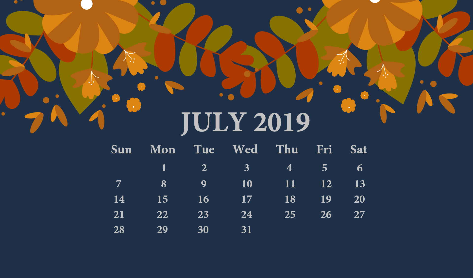 Calendario luglio 2019 floreale, 1920x1129 1080p, iMac