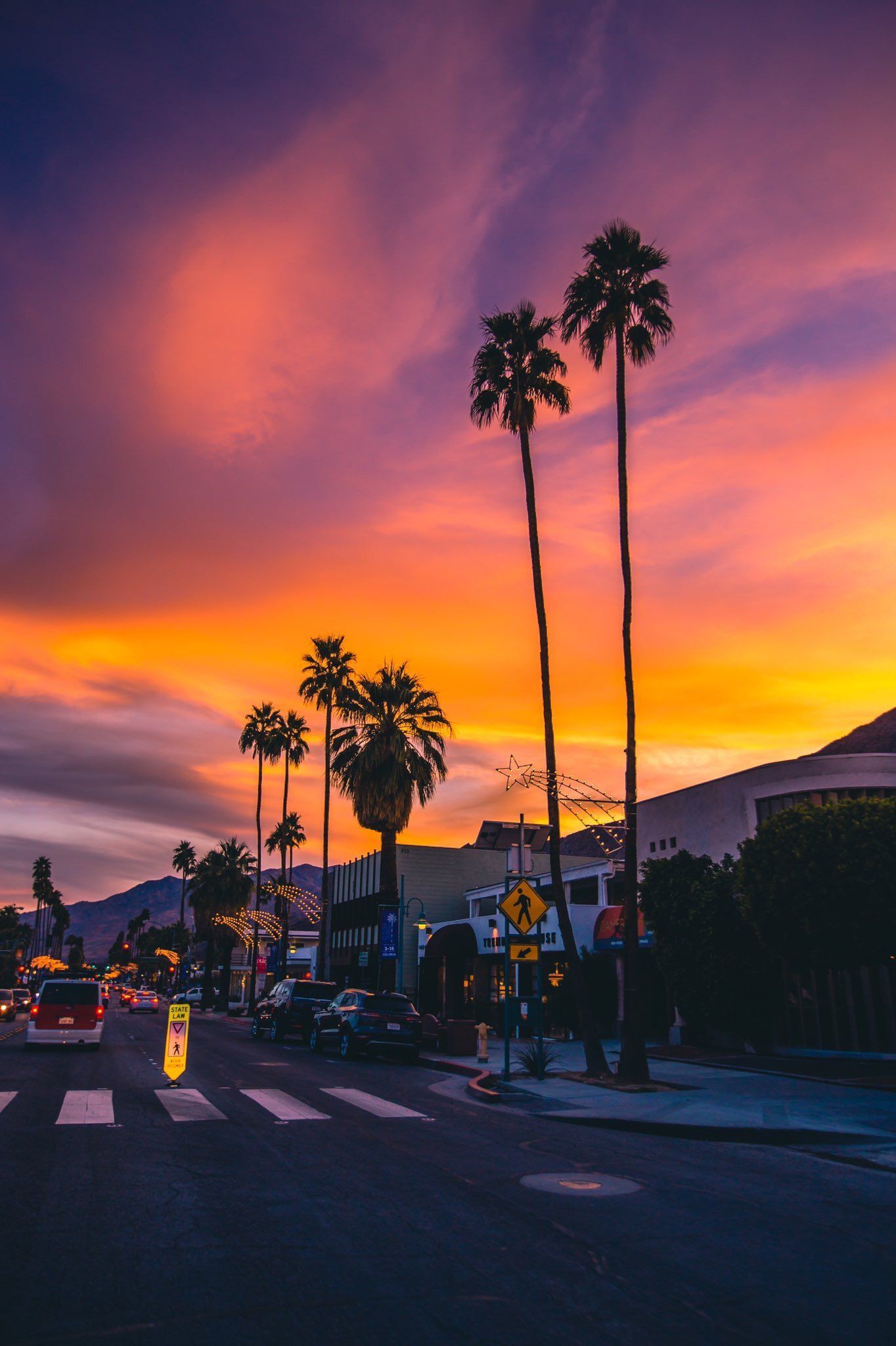 Palme e tramonto strada California, 1364x2048 Verticale, Telefono