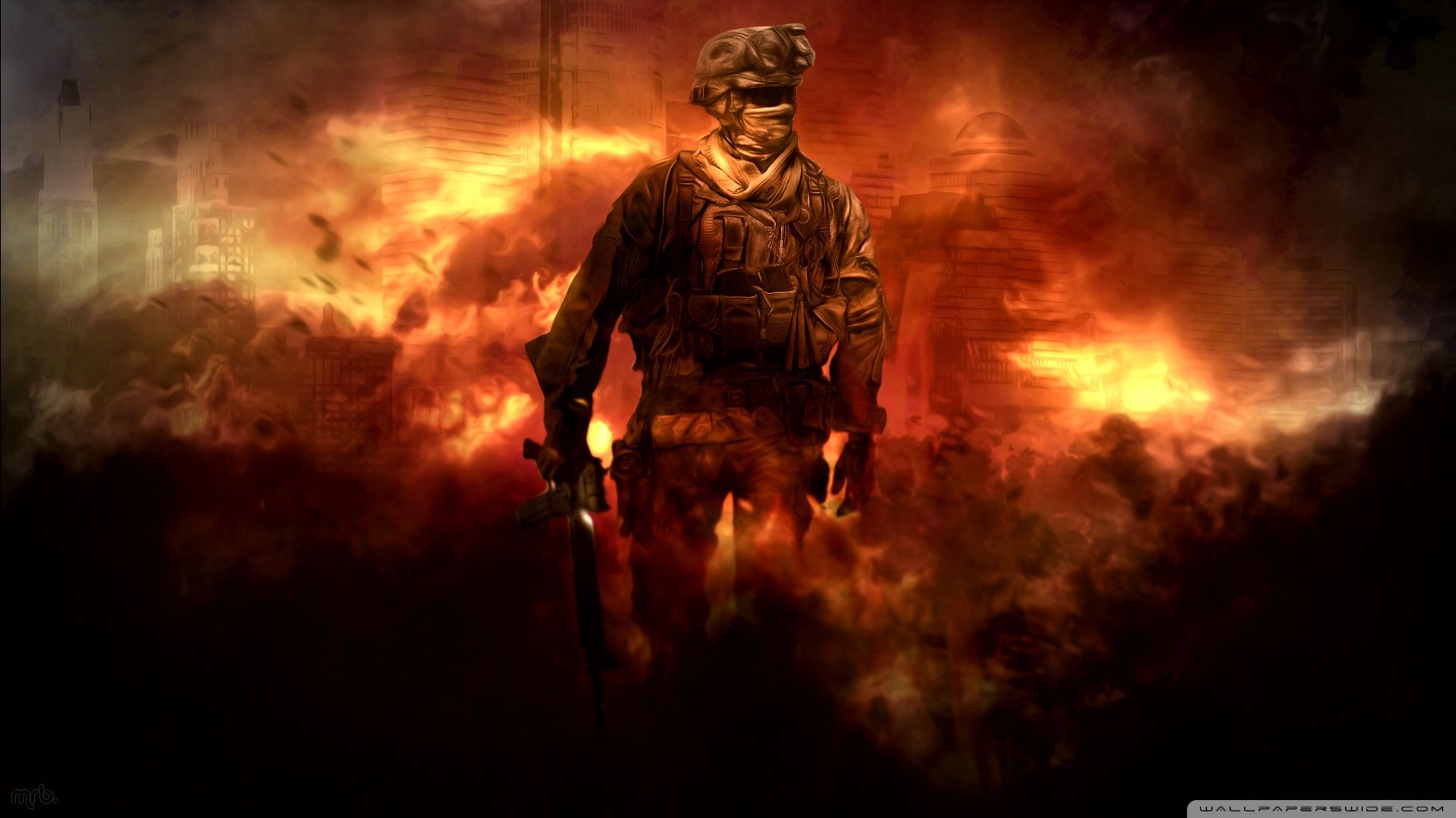 Soldato tra fiamme, Modern Warfare, 1920x1080 Full HD, Laptop