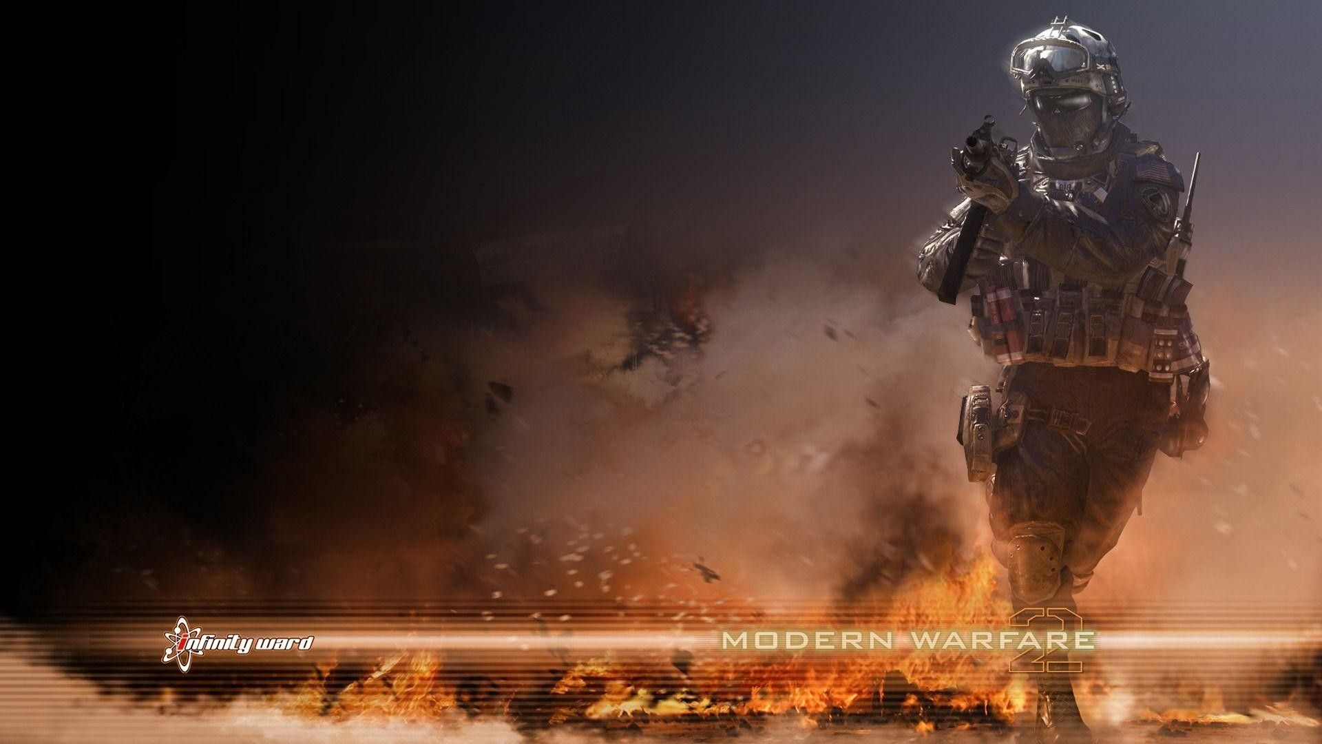 Soldato Modern Warfare tra fiamme, 1920x1080 Full HD, Laptop