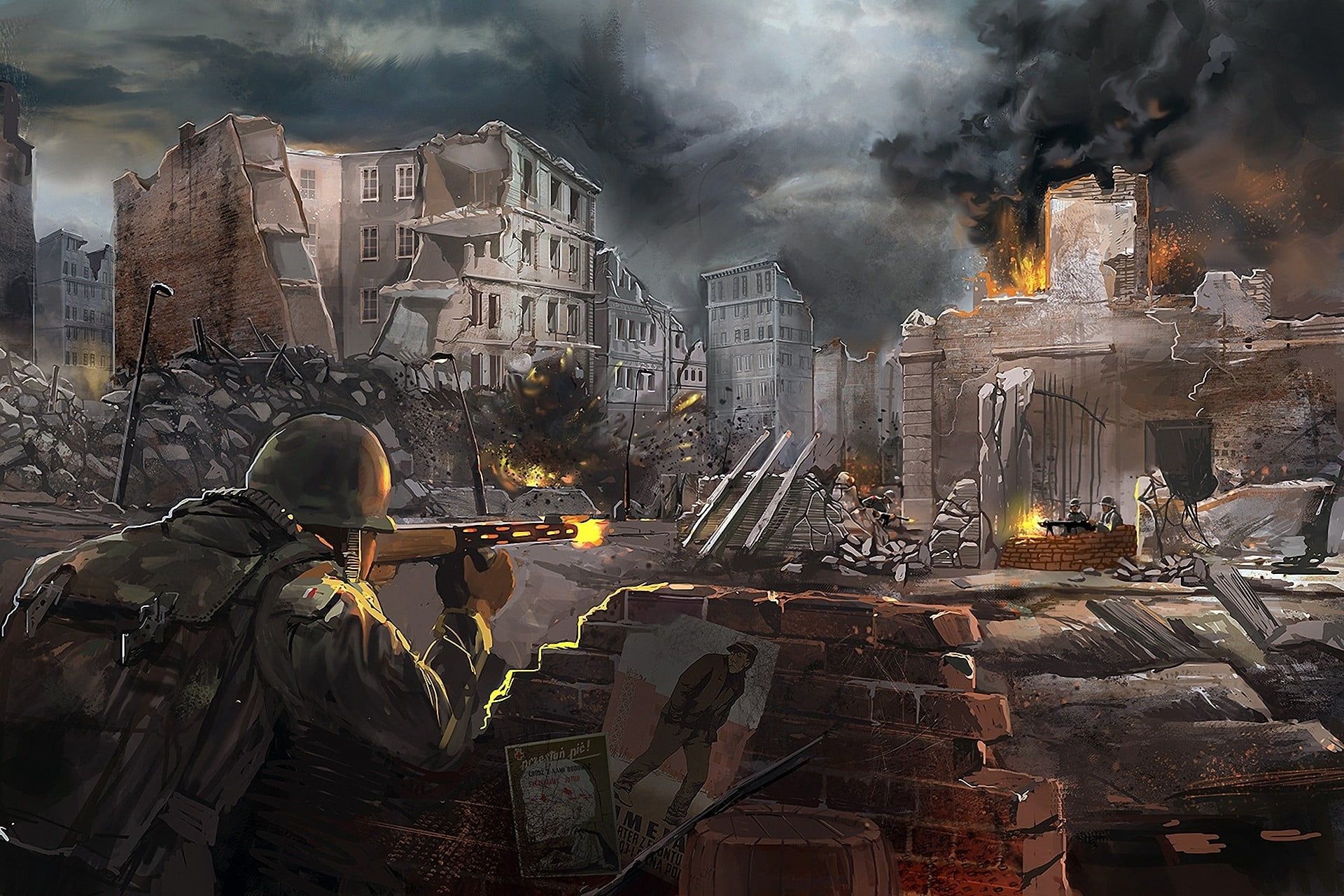 Soldato tra edifici distrutti guerra, 1920x1280 Full HD+ WUXGA, PC