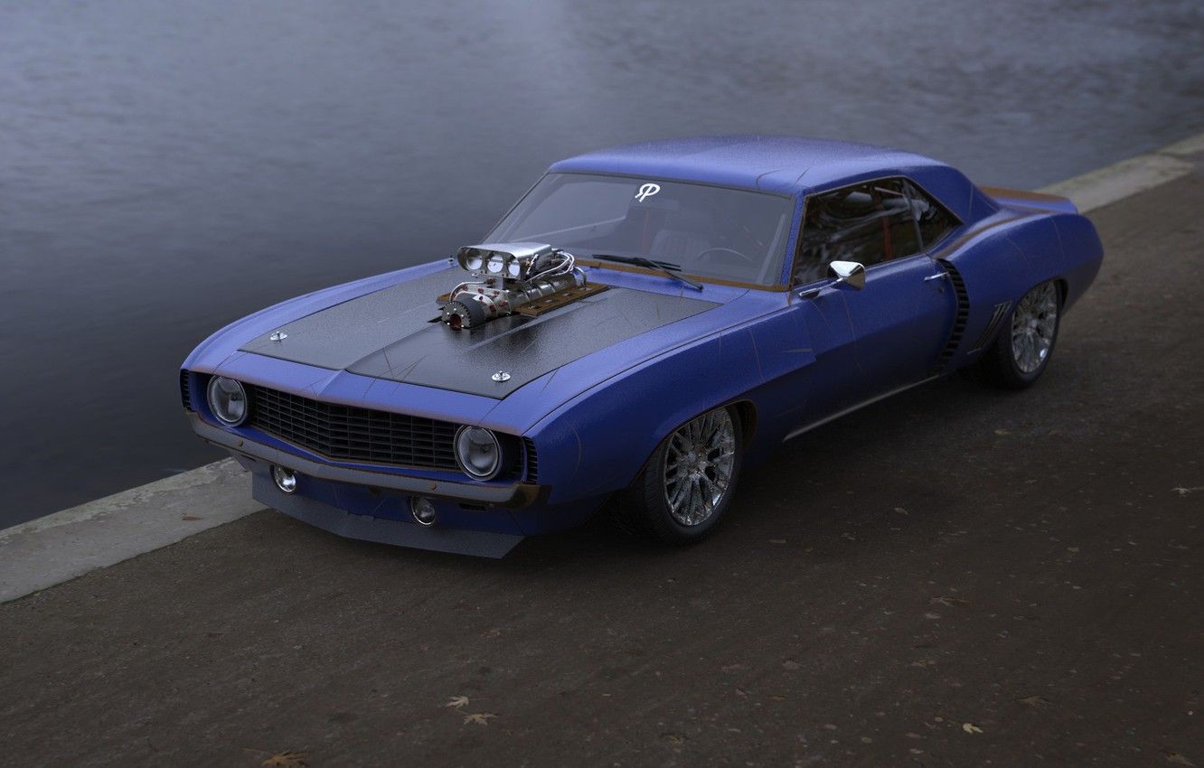 Camaro SS blu del '69, 1332x850 HD, Desktop