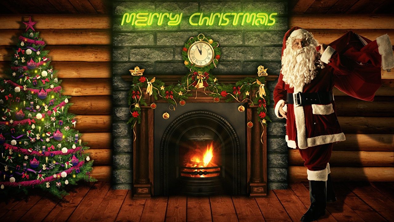 Babbo Natale camino Natale verde, 1280x720 HD, Desktop