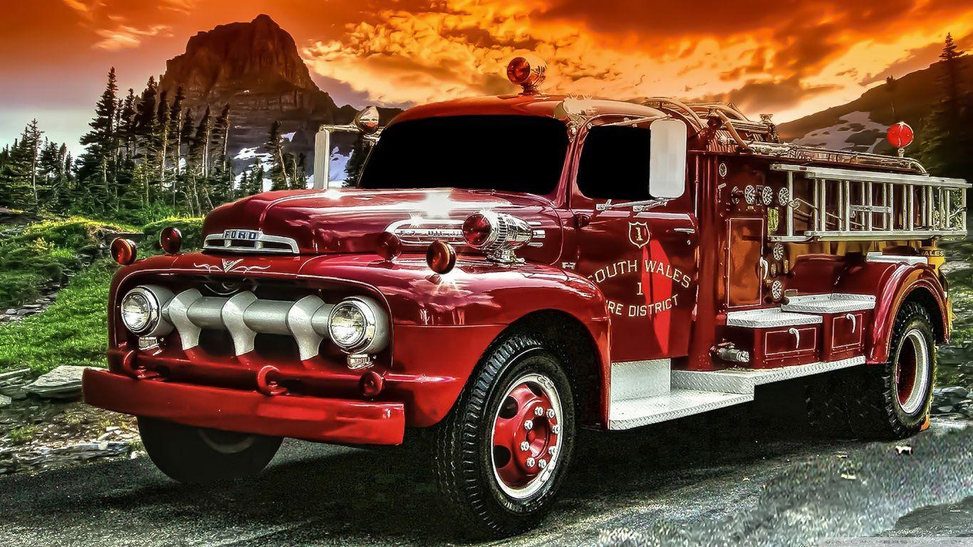 Camion dei pompieri d'epoca rosso, 1366x768 HD, Desktop
