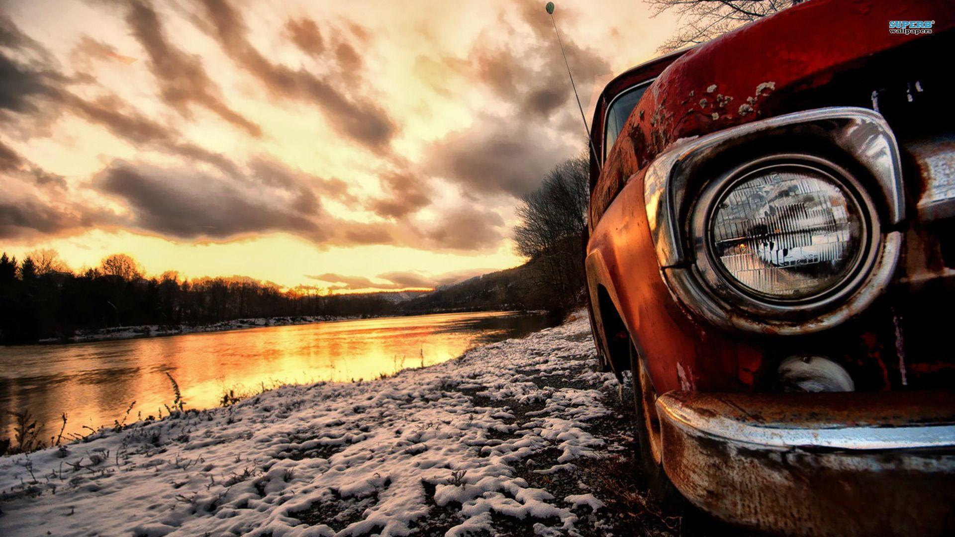 Camion classico rosso al tramonto, 1920x1080 1080p, PC Desktop