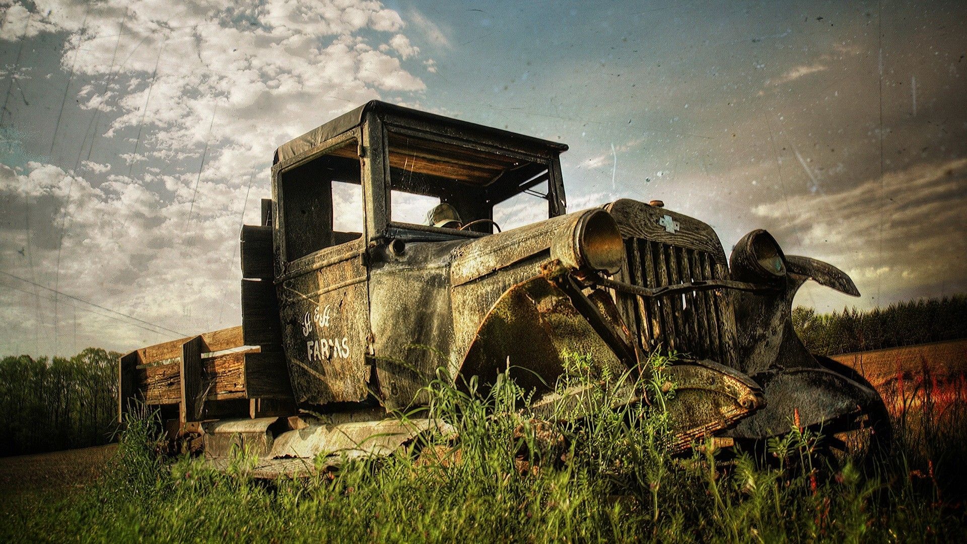 Camion classico abbandonato campo, 1920x1080 Full HD, Desktop