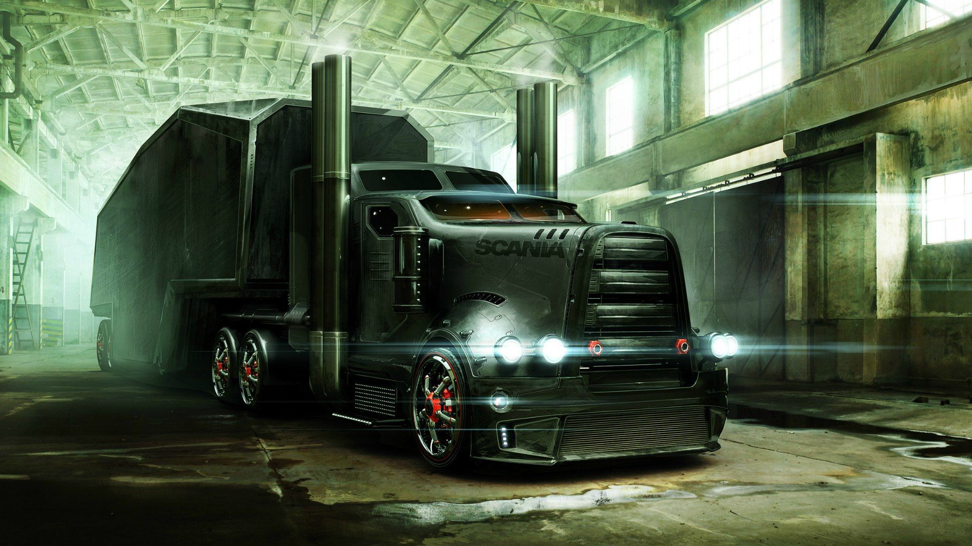 Camion futuristico nero garage, 1920x1080 1080p, Laptop